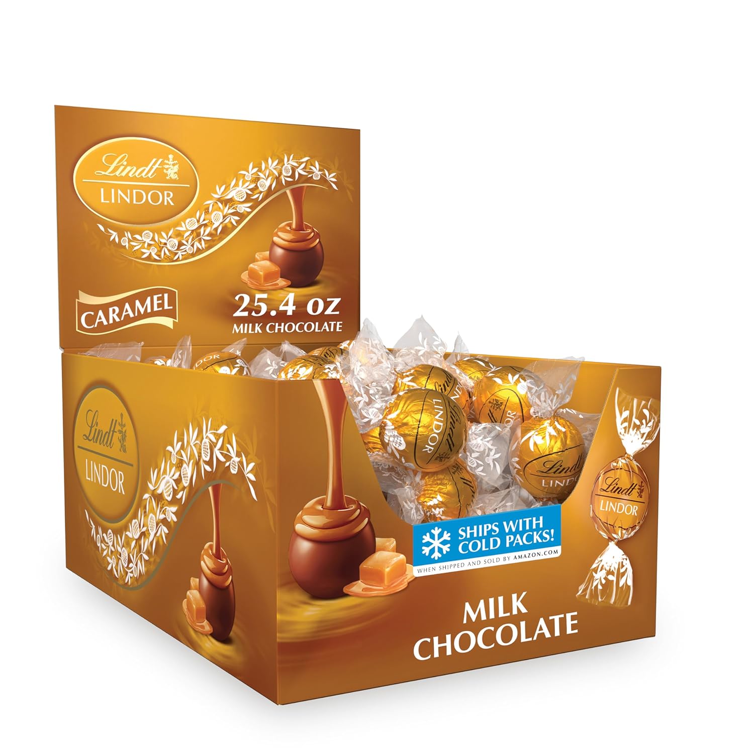 Lindt LINDOR Caramel Milk Chocolate Candy Truffles, Milk Chocolate Candy with Smooth, Melting Truffle Center, 25.4 oz., 60 Count