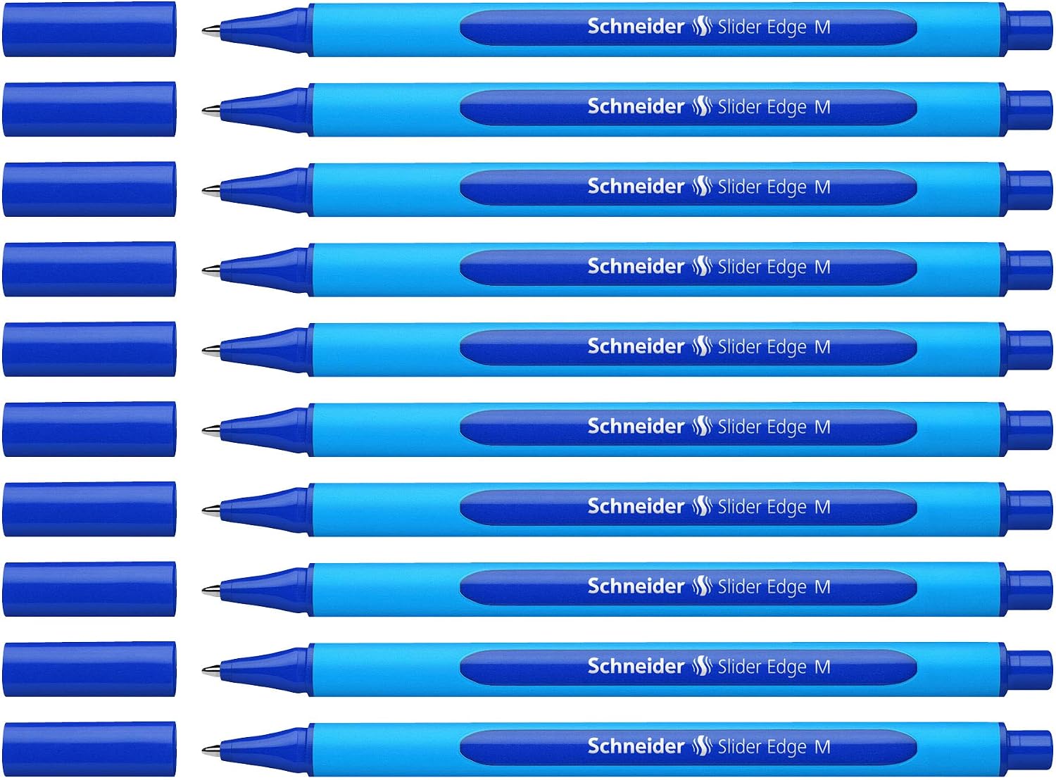 Schneider 152103 Ballpoint Pen Slider Edge with Cap M, Blue, Barrel, Cyan-Blue (Pack of 10)