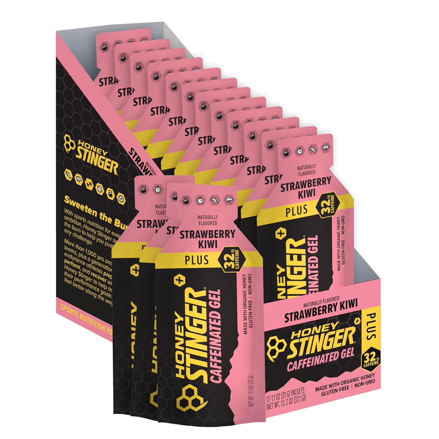 Honey Stinger Organic Strawberry Kiwi Energy Gel, Caffeinated & Gluten Free, for Exercise, Running and Performance, Sports Nutrition for Home & Gym, Pre and Mid Workout, 12 Pack, 13.2 Ounce