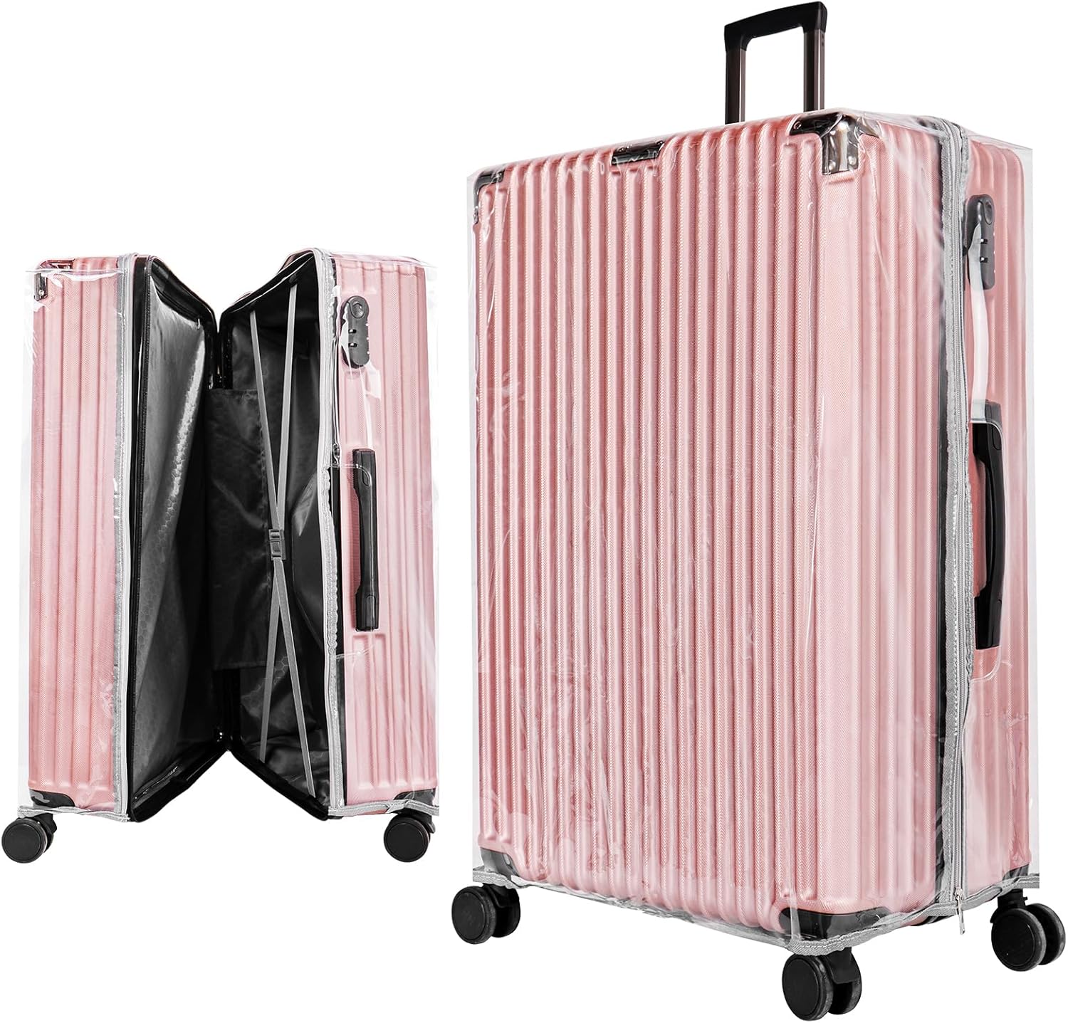 Yotako Upgraded Zippered Clear PVC Suitcase Cover, 24 Inch Luggage Covers for Suitcase Luggage Protector Cover 24''
