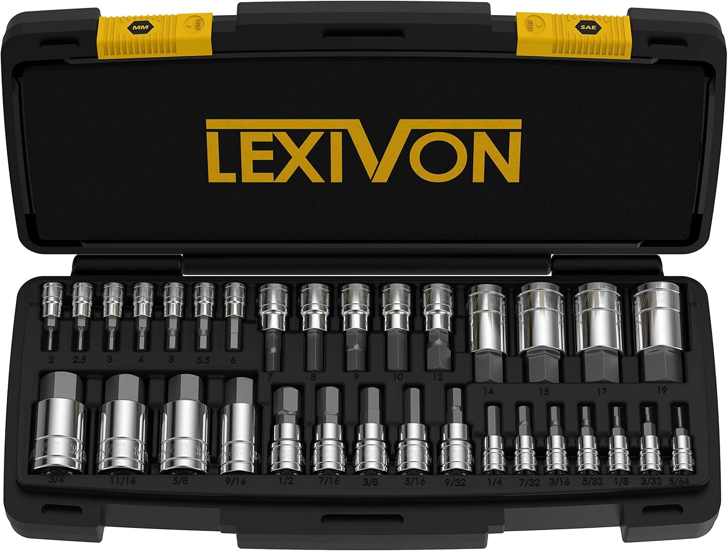 LEXIVON Master HEX Bit Socket Set, Premium S2 Alloy Steel | Complete 32-Piece, SAE and Metric Set | Enhanced Storage Case (LX-144)