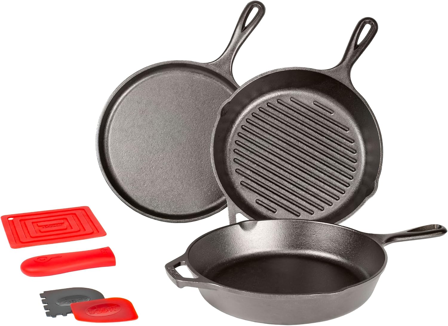 Lodge Cast Iron 7-Piece Set, PFAS-Free Pre-Seasoned Kitchen Essentials