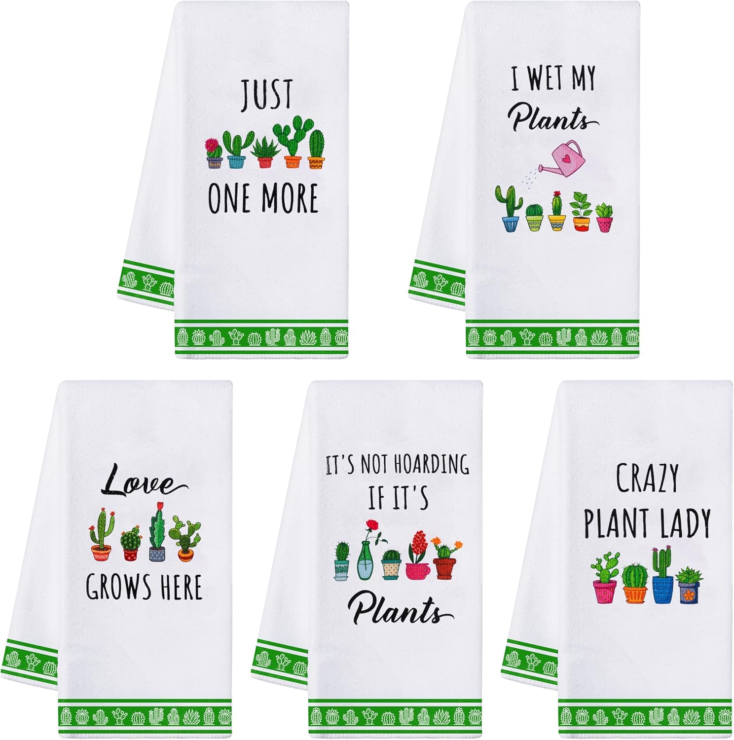 R HORSE 5Pcs Funny Kitchen Towels - Succulent Cactus Plant Kitchen Dishcloth Green Plant Theme Absorbent Cleaning Dishcloth Bar Hilarious Hand Towel Gift for Housewarming Plant Lover Lady Women