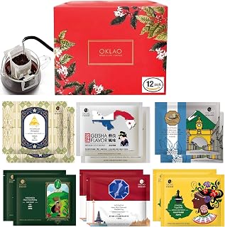 AKIRAKOKI OKLAO Coffee Single-Serve Portable Pour Over Drip Coffee - Specialty Grade - Variety - 12 Servings Per Box (Light, Medium & Med-Dark Roasts)
