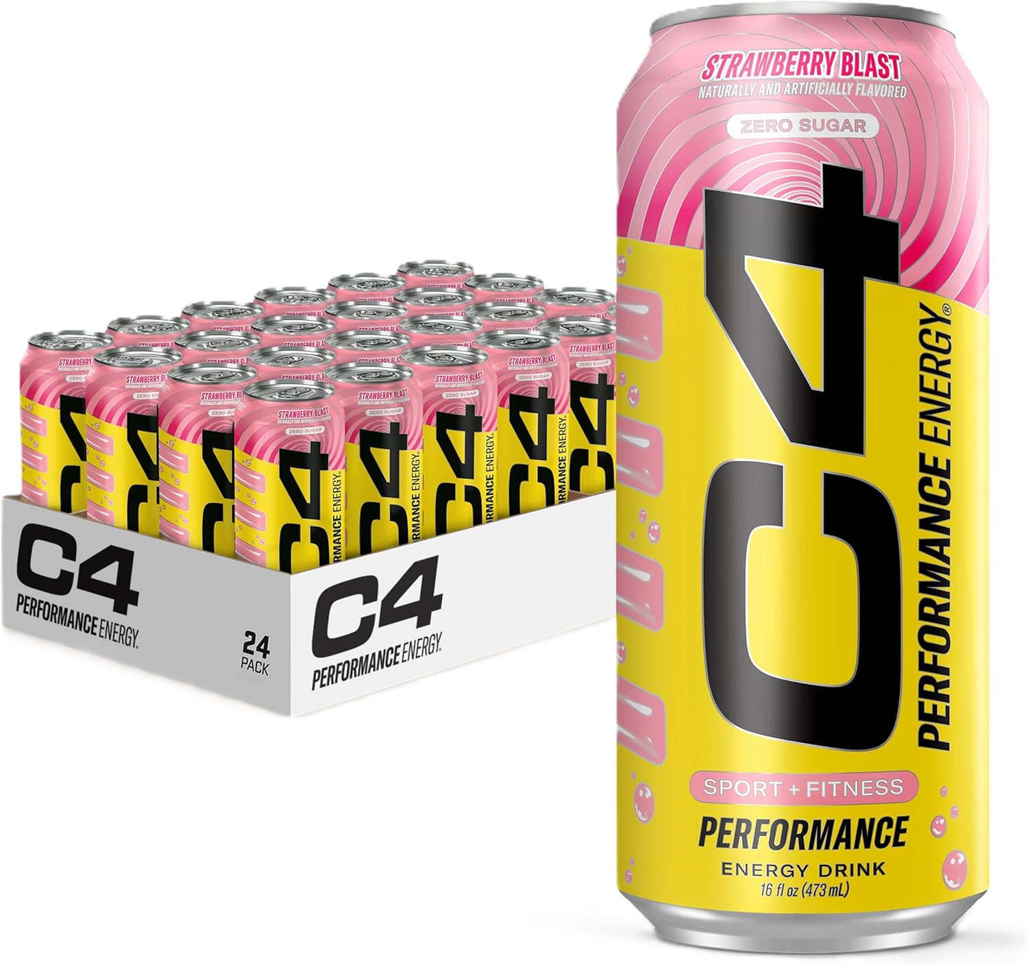 Cellucor C4 Performance Energy Drink | Strawberry Blast | Zero Sugar Carbonated Preworkout Energy | 200mg Caffeine with Beta Alanine | 16 Fl Oz (24 Pack)