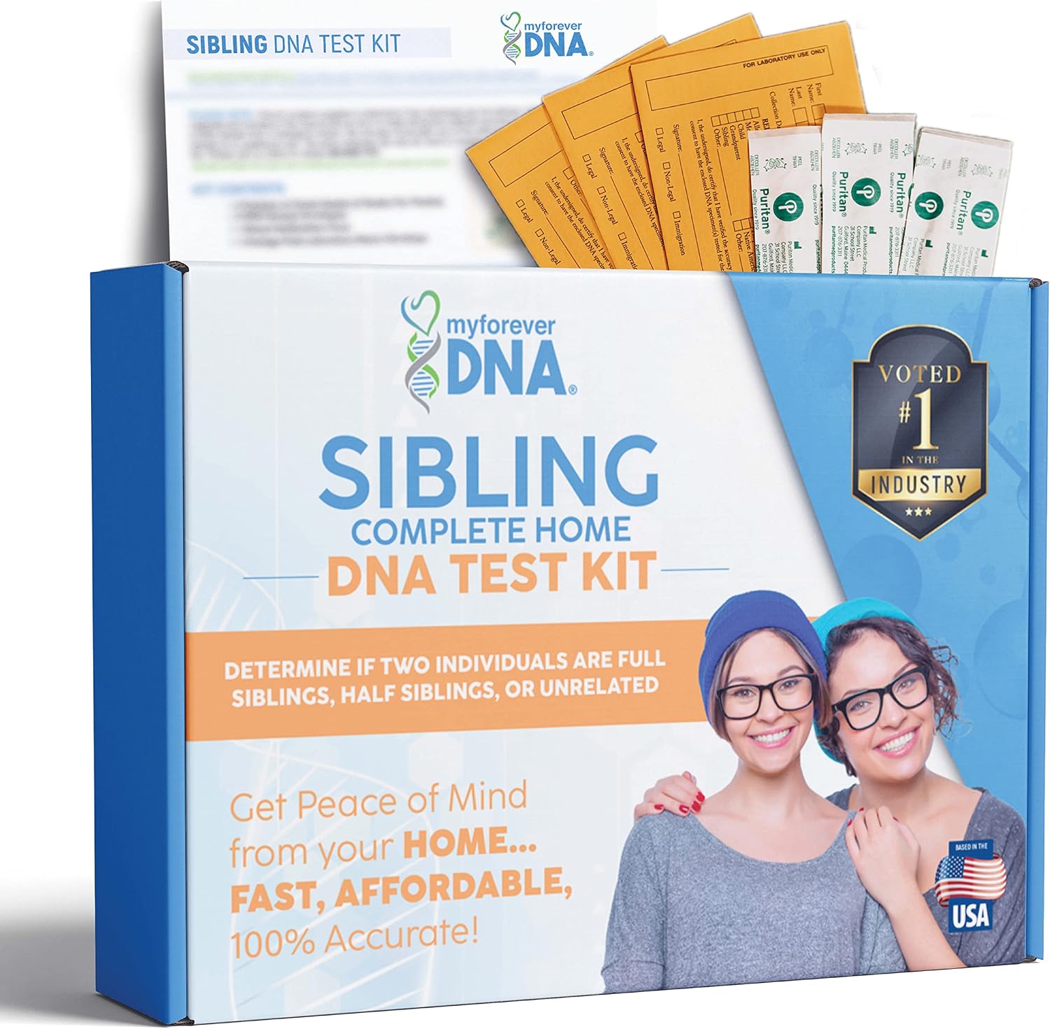Sibling DNA Test Kit - Includes All Lab Fees & Shipping to Lab - Up to 46 DNA (Genetic) Markers Tested - Accurate & Confidential