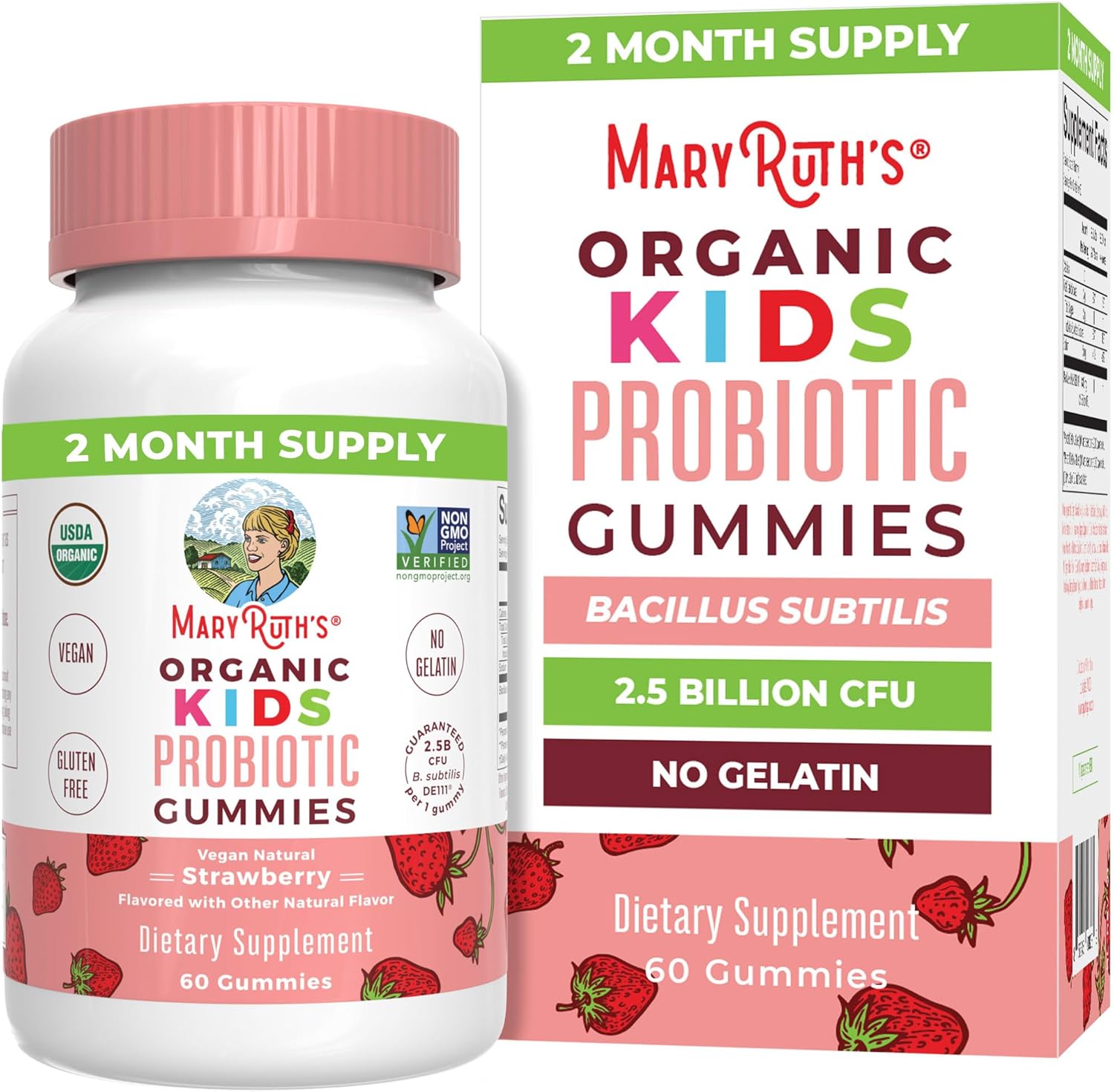 MaryRuth Organics, Kids Probio Gummies, Strawberry Flavor, for Kids, 60 Vegan Gummies, Vegetarian, Gluten-Free, Soy-Free, Non-GMO