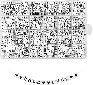 Quefe 1440pcs Acrylic Letter Beads White Cube Sorted Alphabet Beads for Jewelry Making, Bracelets, Necklaces, Key Chains (6 x 6mm)