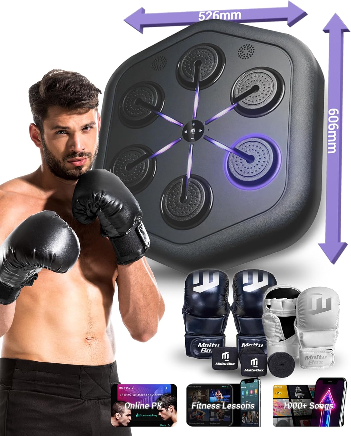 Music Boxing Machine M4, Smart Music Punching Machine with Custom Running Lights, Stereo Sound and APP Control, Wall Mount Boxing Machine for Adults - Home Office Gym Workout Equipment Black
