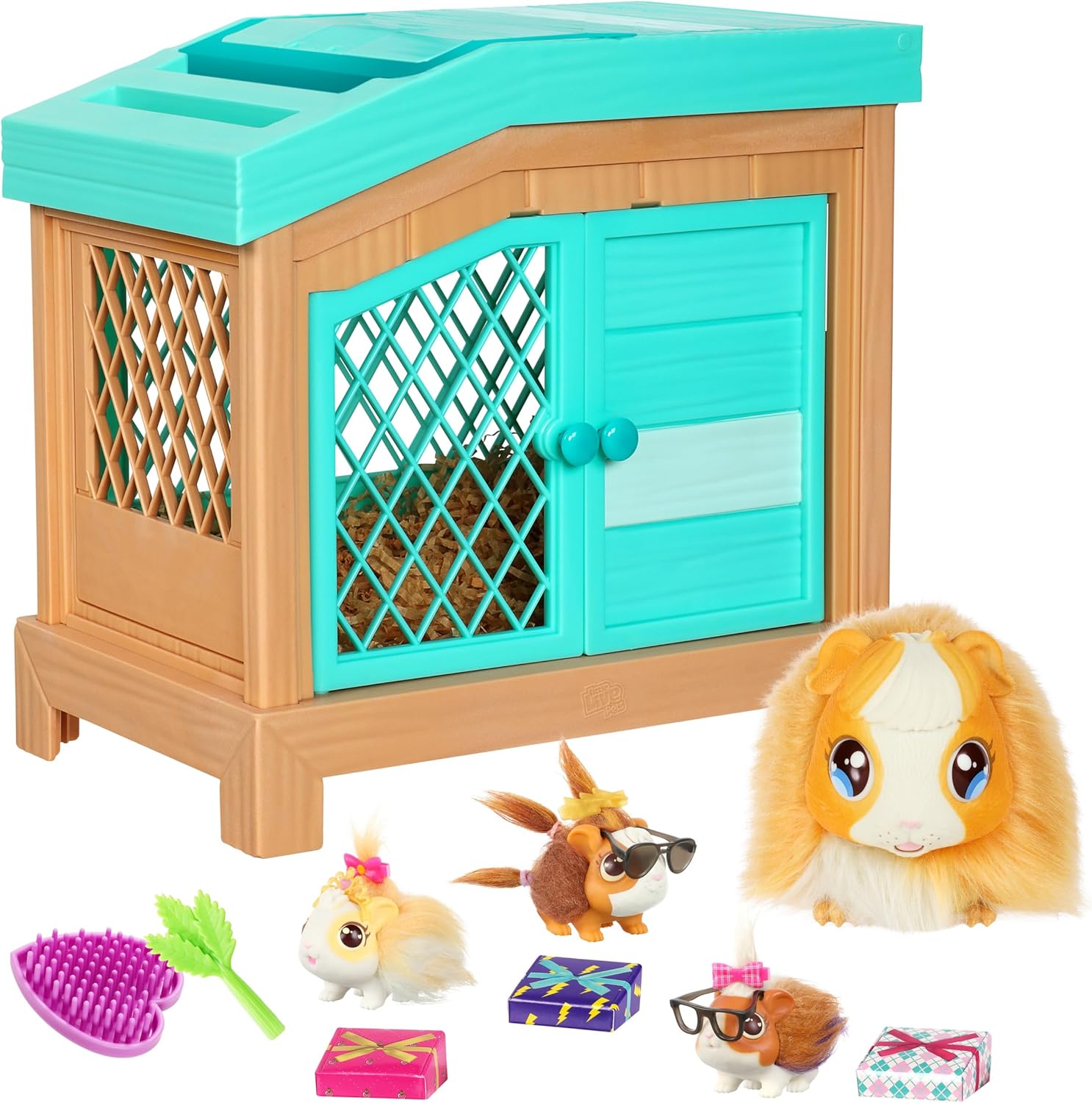 Little Live Pets Mama Surprise Guinea Pig Plush Toy, Soft, Interactive Stuffed Guinea Pig Hutch and 3 Babies, Unisex Animal Plush Toy with 20+ Sounds, Multicolor Kids Toys for Girls and Boys
