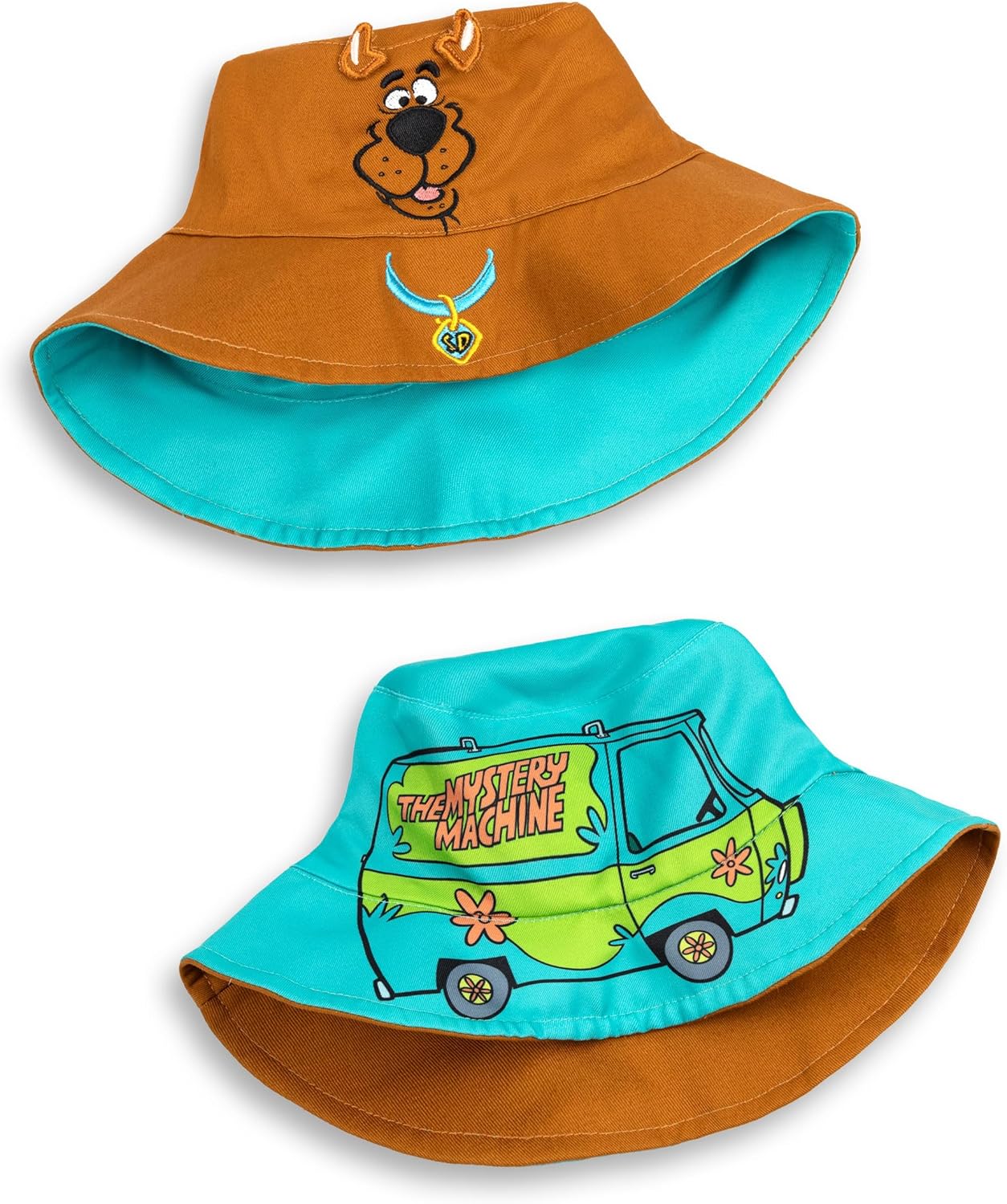 Scooby-Doo! Reversible Bucket Hat in Brown & Blue | Classic Cartoon Sun Protection Headwear | Scooby’s Face & The Mystery Machine Design | Unisex Adult Accessories