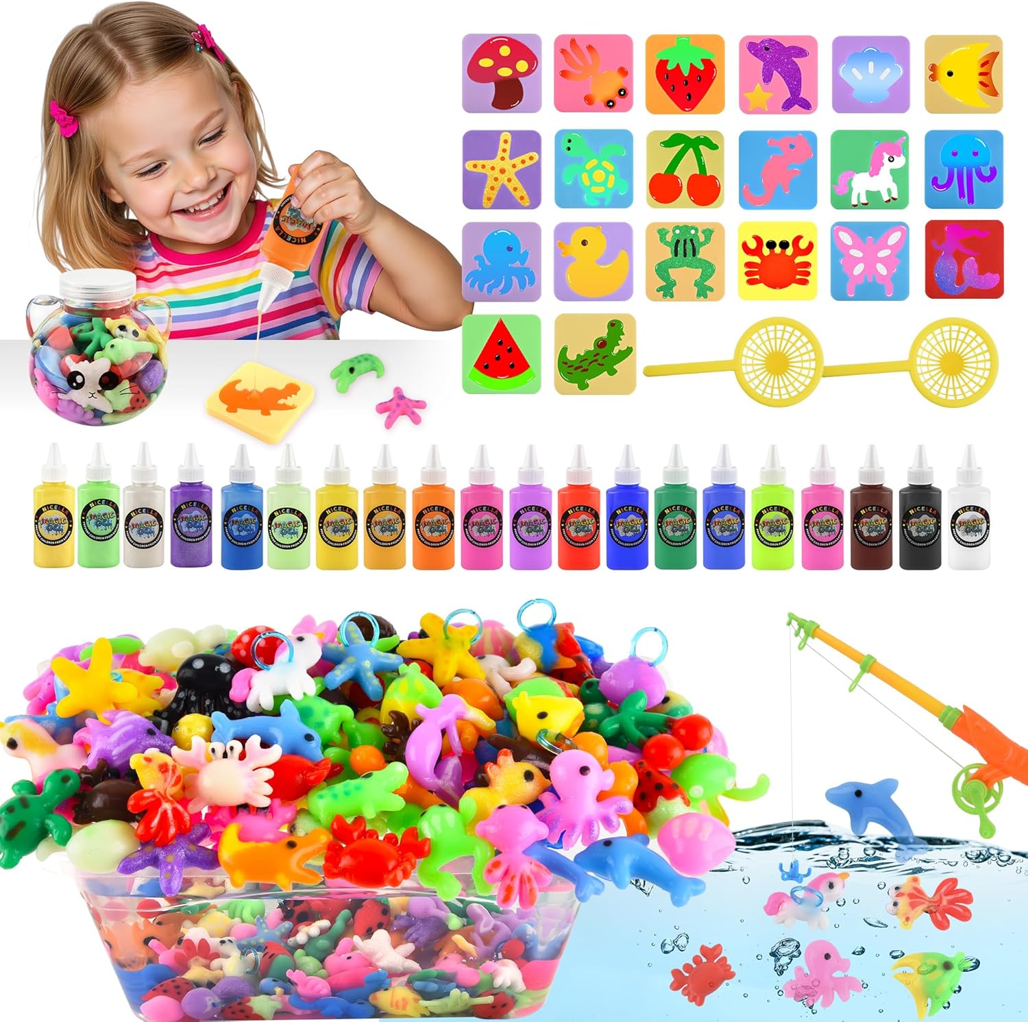 Magic Water Elf Toy Kit, Waters Pets, Aqua Water Gel with 20 Magic Gels and 20 Shape Molds, DIY Squishy Maker Kit, Kids Summer Crafts,Make Your Own Squishies Toys Crafts for Boys & Girls