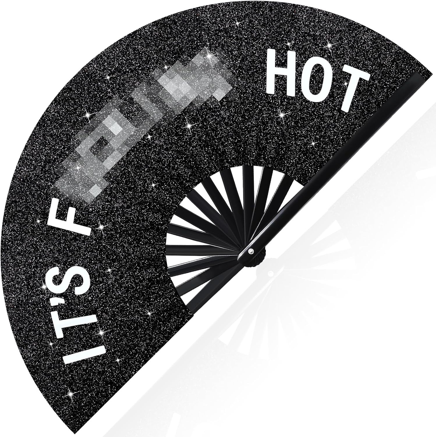 Large Folding Hand Rave Fan for Men Women Bamboo Folding Clack Hand Fan for EDM Music Disco Rave Festival Party Supplies(Black,Cool)