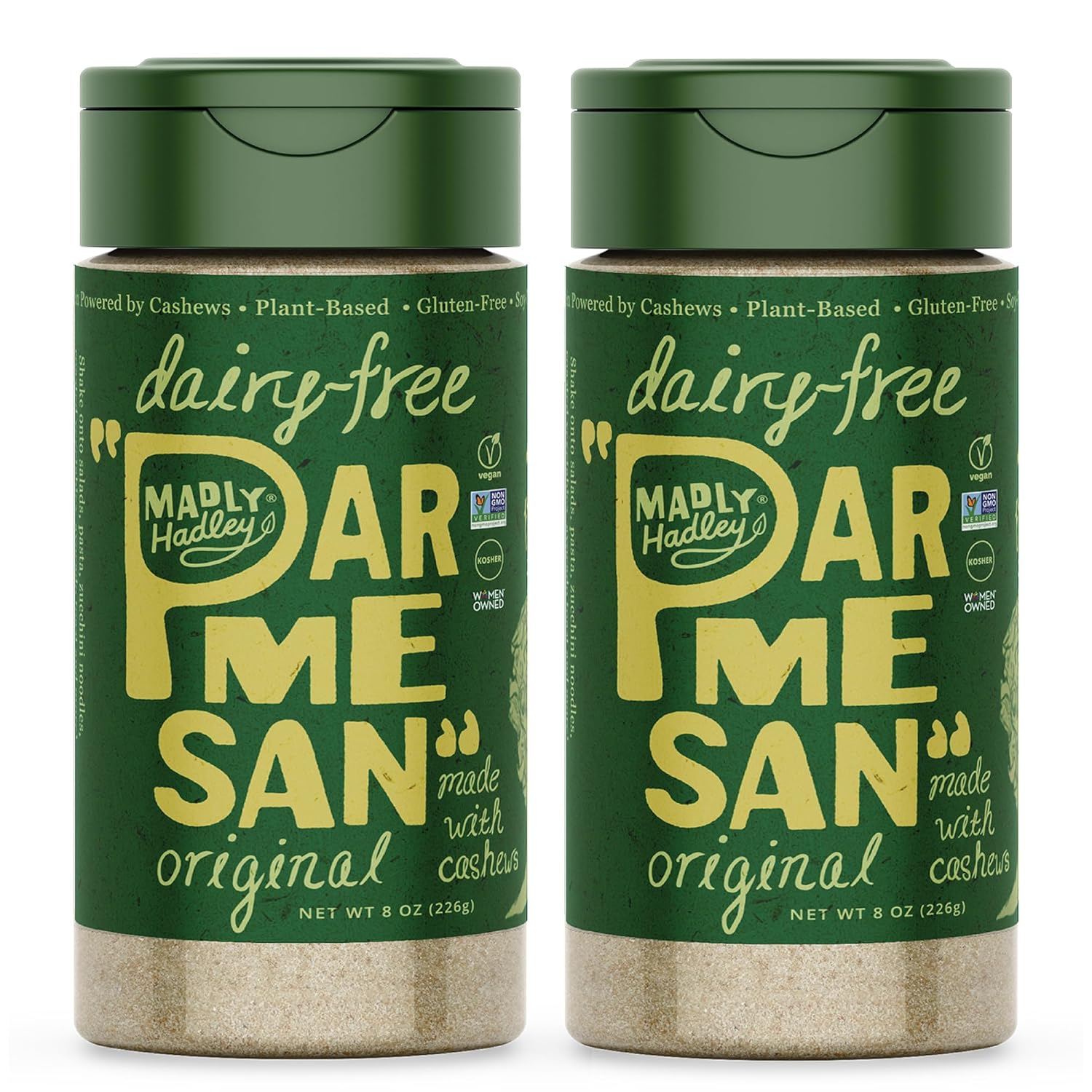 Madly Hadley Plant-Based Parmesan Cheese Original - High Protein, Vegan Grated Shredded Cheese, Dairy-Free, Gluten-Free, Keto-Friendly, Non GMO, Grated Cashew Parmesan for Salad Topping, Pasta and Sauces - 16 Oz ( 90 Servings)