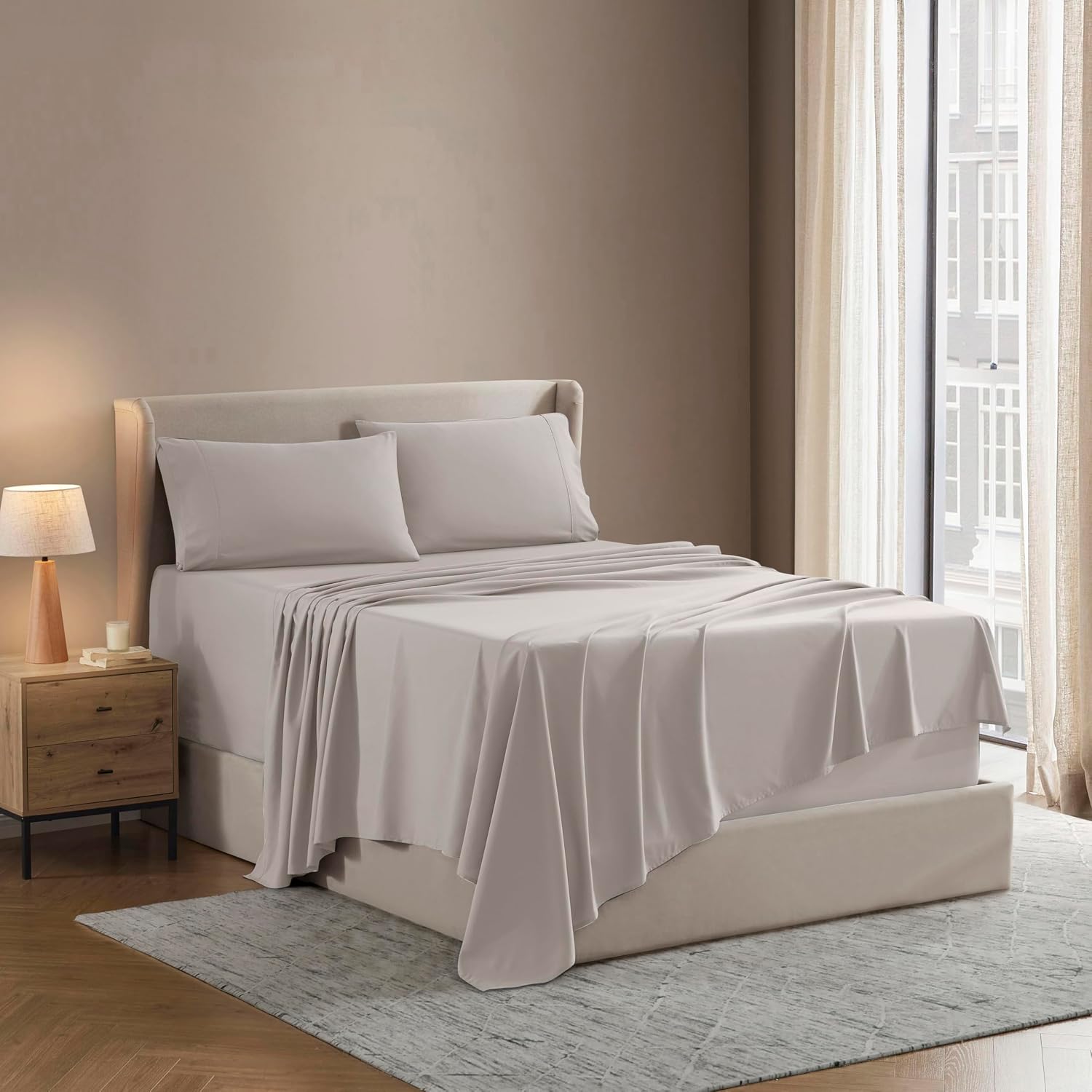 Nestl Queen Sheet Set - Luxury 1800 Ultra-Soft Microfiber Bed Sheets - Double Brushed - Deep Pockets - Easy Fit - 4 Piece Set - Bedding Sheets & Pillowcases (Queen, Linen)