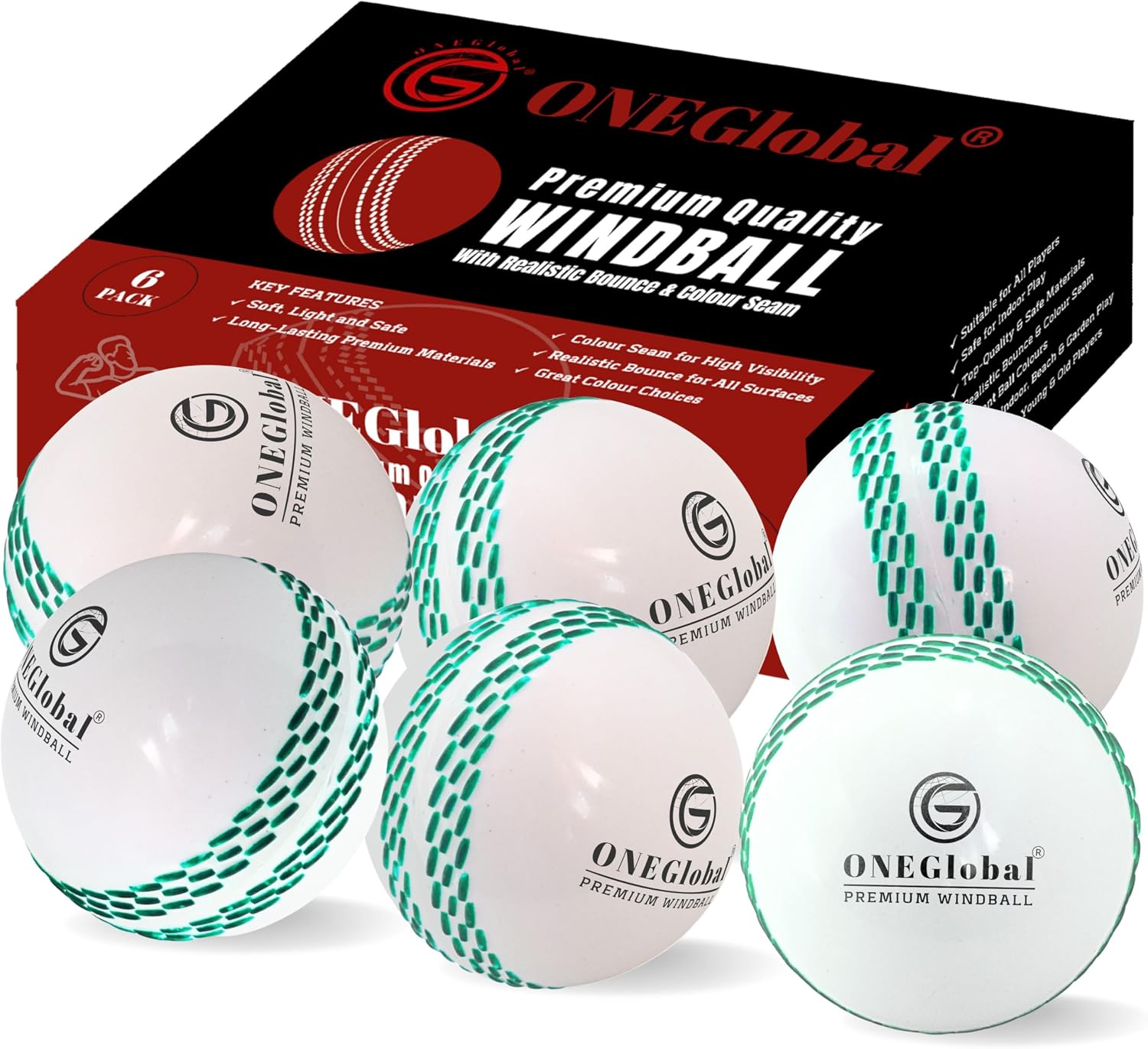 ONEGlobal Premium Windball Soft Cricket Ball | Durable Materials, Realistic Colour Seam, True Bounce & Swing | Wind Ball Cricket Balls for Outdoor & Indoor Practice, Coaching, Garden & Beach Games