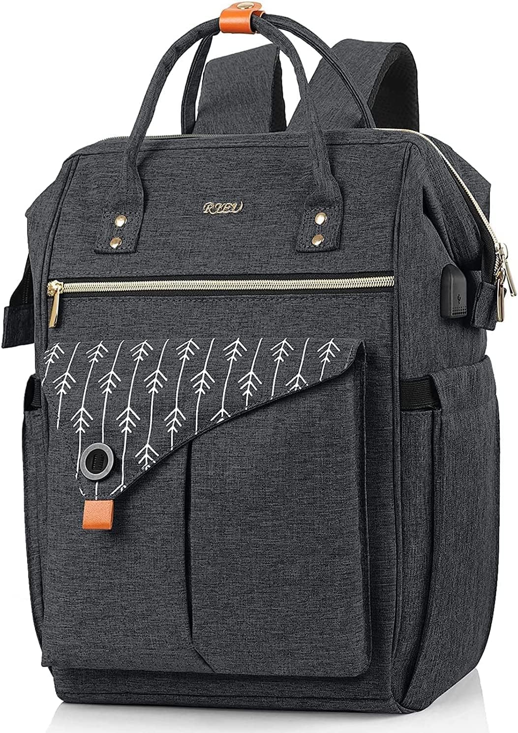 RJEU Backpack Womens, Waterproof School Backpack Gifts, Laptop Rucksack for Women with USB Charging Port Fits 15.6 Inch, Anti Theft College School Bag Gifts for Girfriend, Black