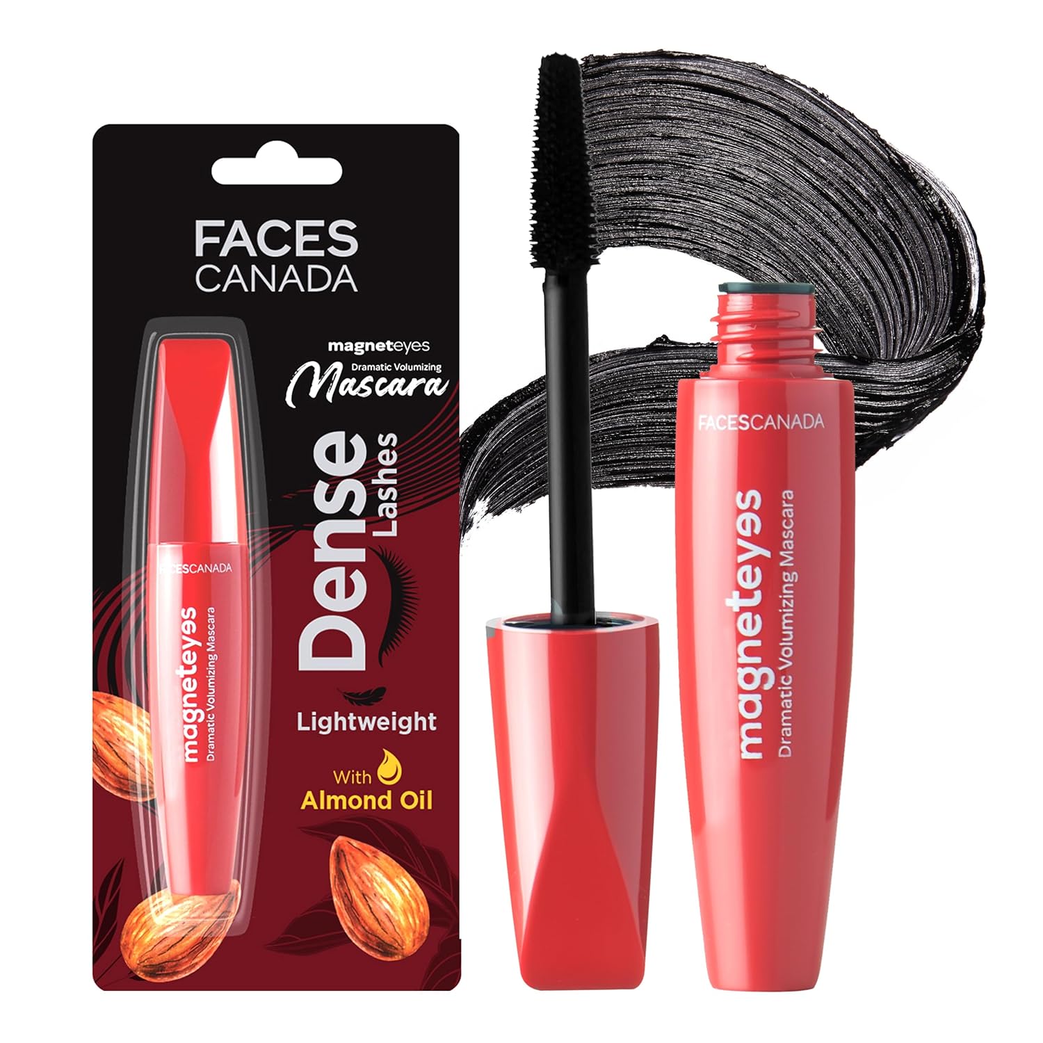 Magneteyes Black Volumizing Mascara - Dramatic Dense Lashes with Almond Oil | Lightweight Formula for Bold Black Definition | Smudge-Resistant Eye Makeup | 0.32 Fl Oz (9.5ml)