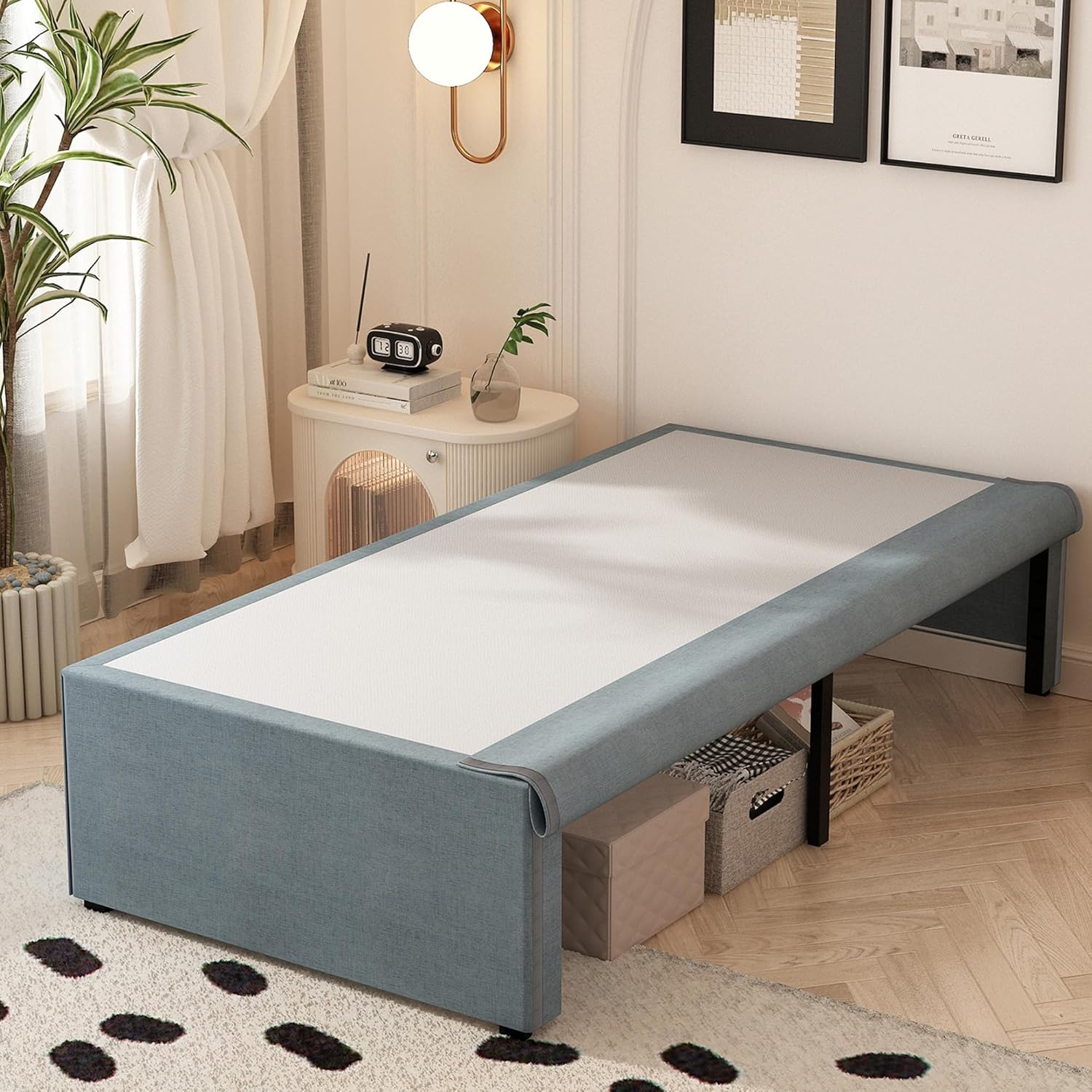 18 Inch Twin XL Bed Frames with Fabric Cover, Heavy Duty Metal Twin XL Platform Bed Frame, No Box Spring Needed, Support Up to 2500 lbs, Easy Assembly, Noise Free, Black