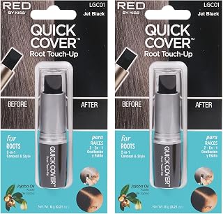 RED by Kiss Quick Cover Root Touch Up Stick Type 2PCS Water-Resistant Temporary Gray Concealer Cover Up Brush for Hair and Beard (Jet Black)