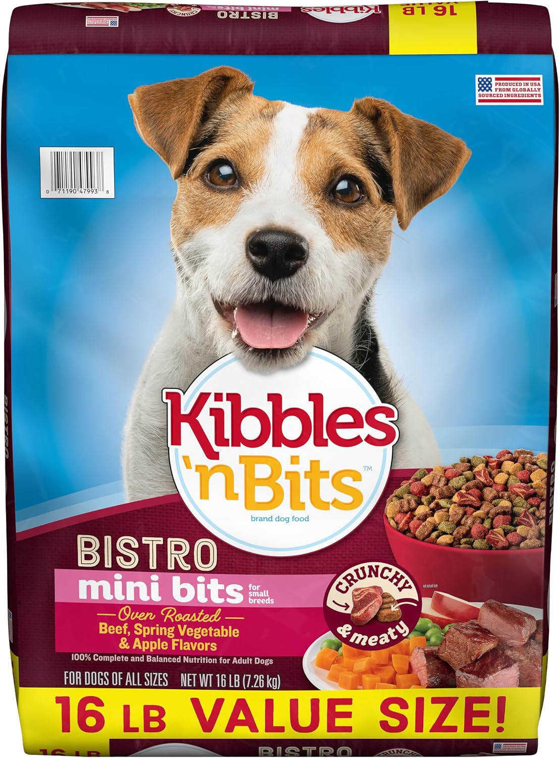 Kibbles 'n Bits Bistro Mini Bits Small Breed Dry Dog Food, Oven Roasted Beef, Spring Vegetable & Apple Flavors for Adult Dogs, 16 lb. Bag