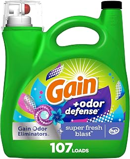 Gain + Odor Defense Liquid Laundry Detergent Super Fresh Blast Scent, HE Compatible, 107 Loads 154 fl oz, Gain Laundry Detergent, Liquid Laundry Detergent