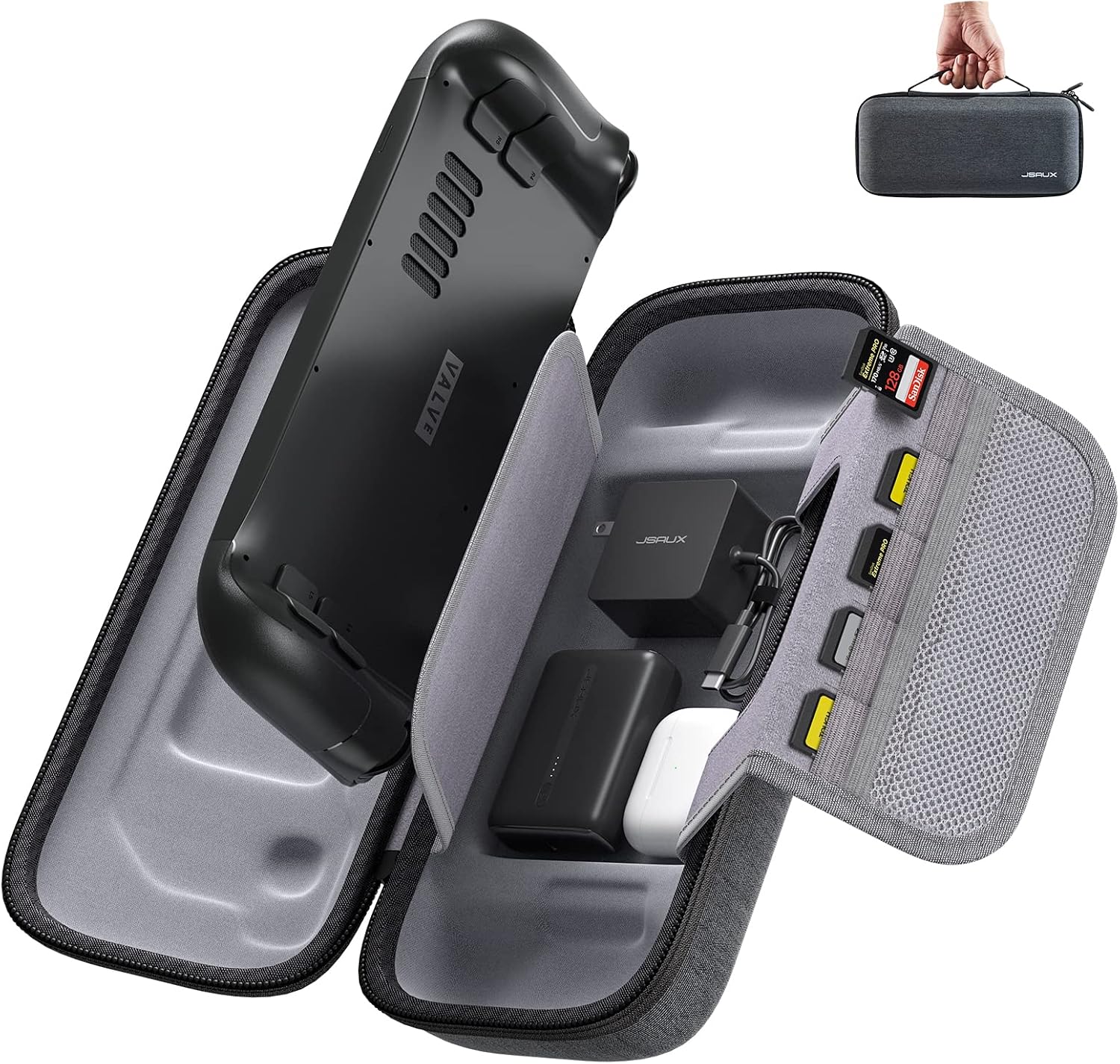 JSAUX Carrying Case Compatible with Steam Deck (OLED), Protective Hard Shell Bag Built-in Charger Storage, Portable Travel Carrying Case for Steam Deck Console & Accessories - BG0102