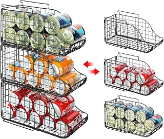 Standing Can Dispenser Bin 3-Pack, Stackable Beverage Drink Pop Soda Can Storage Organizer Basket with Handles, Foldable Canned Food Holder for Kitchen Pantry Countertop Cabinet Patent Pending