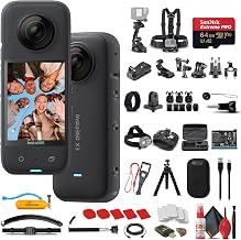 Insta360 X3 - Waterproof 360 Action Camera with 1/2" 48MP Sensors, 5.7K 360 Video, 72MP 360 Photo, Stabilization, Touchscreen, + 50 in 1 Accessory Kit + 64GB Card + Card Reader + More