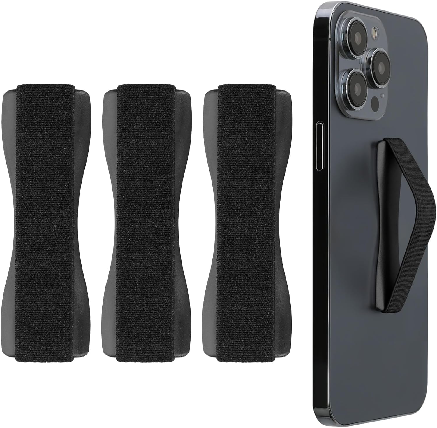 kwmobile Finger Holders For Smartphones - Set of 3 Self Adhesive Elasticated Finger Holder Straps for Phones - Black