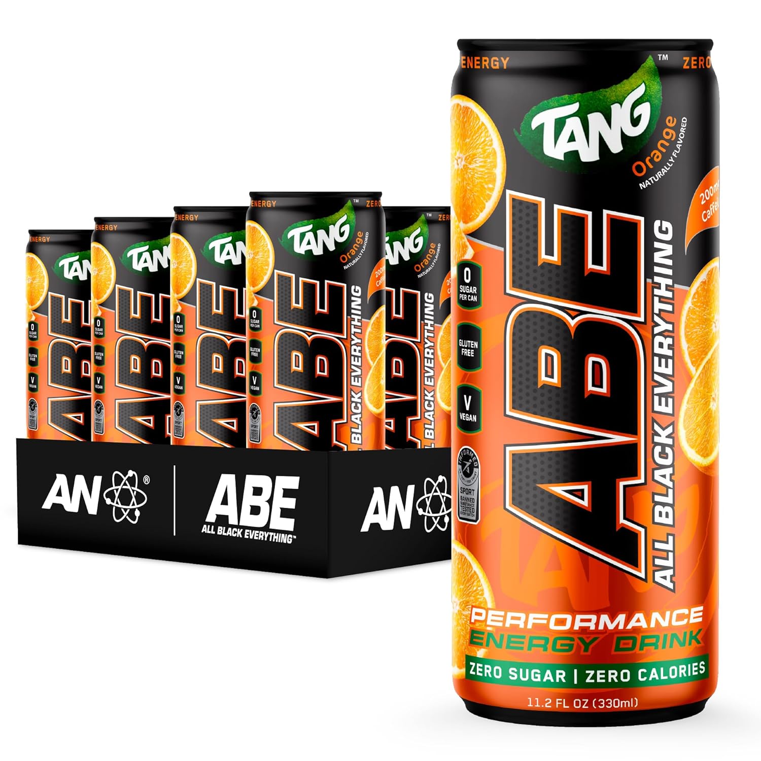 All Black Everything Performance Energy Drink | Zero Calories, Sugar Free | 200mg Caffeine | Beta Alanine & Citrulline | Pre-Workout Sport Drink for Men & Women | Tang Orange | 12 Pack