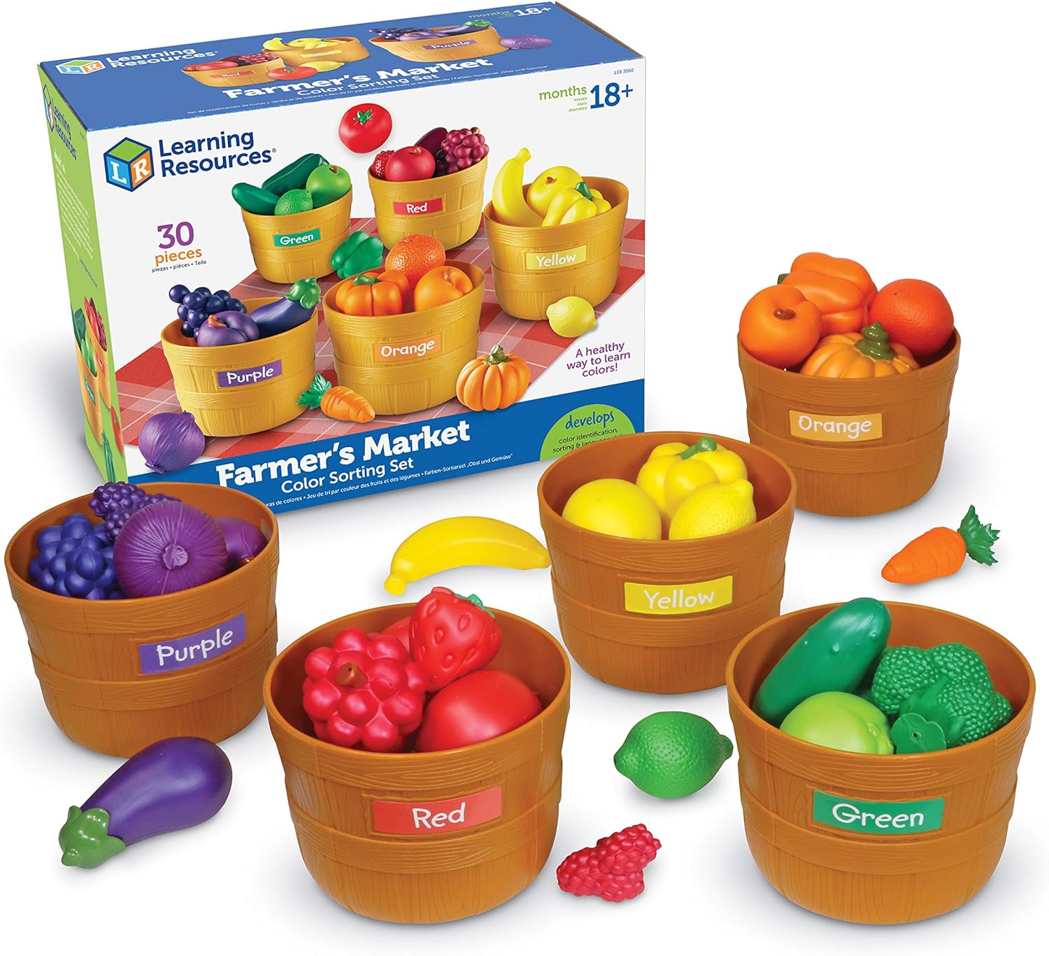 Learning Resources Farmer's Market Food Sorting Set Toy Food Sets for Kids Kitchen Toys and Kids Kitchen Accessories Play food Gifts for 18 mths 1 2 3 4 5 Year Old Kids Boys & Girls