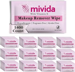 mivida 1400 Count Bulk Individually Wrapped Makeup Remover Wipes with Vitamin E | Hypoallergenic, Fragrance-Free, Alcohol-Free makeup wipes | Bulk single make up removing wipes