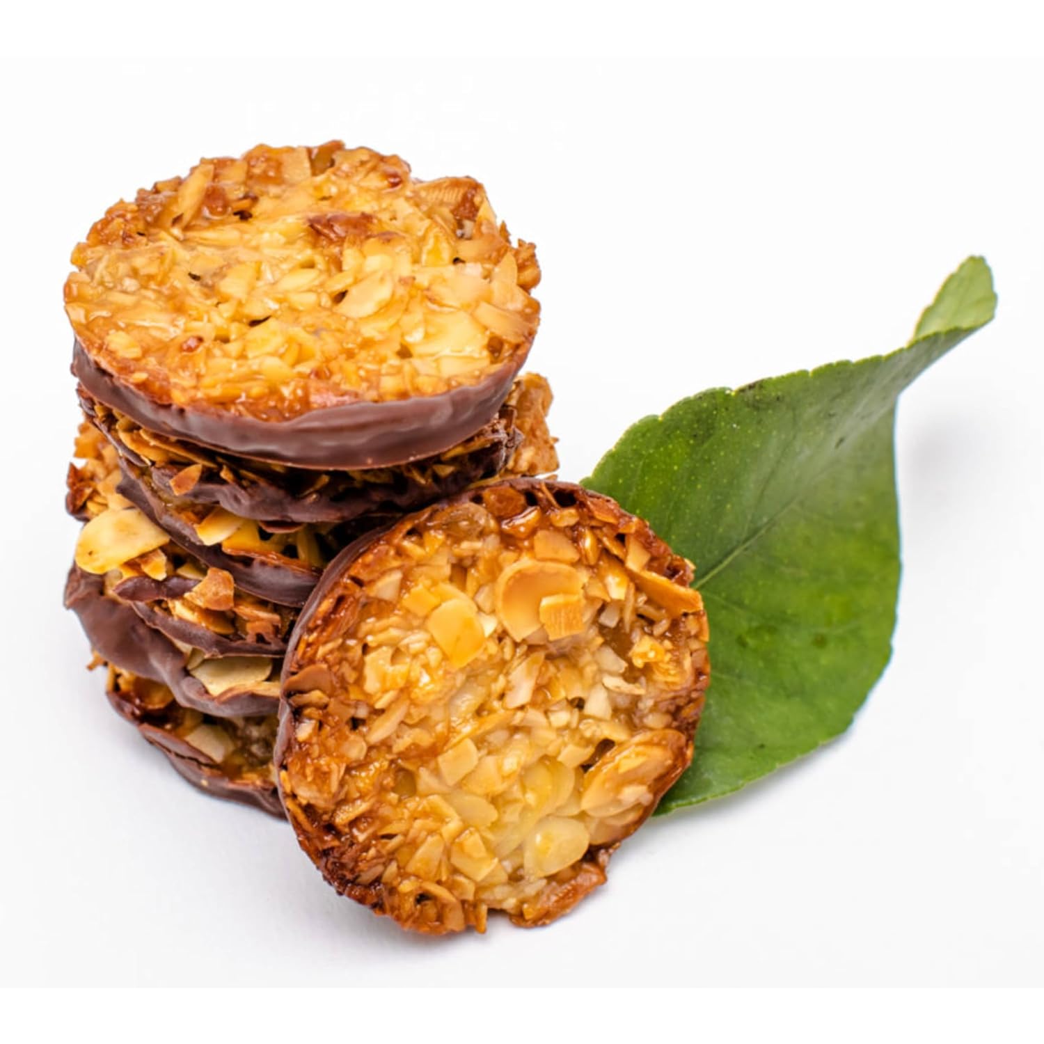 Andy Anand Dark Chocolate Florentines 24 pcs Orange and Almonds Cookies, Wafer Thin, Flown in from Italy, Made in Authentic Traditional Italian way, Taste in Every Bite (7.0 oz)