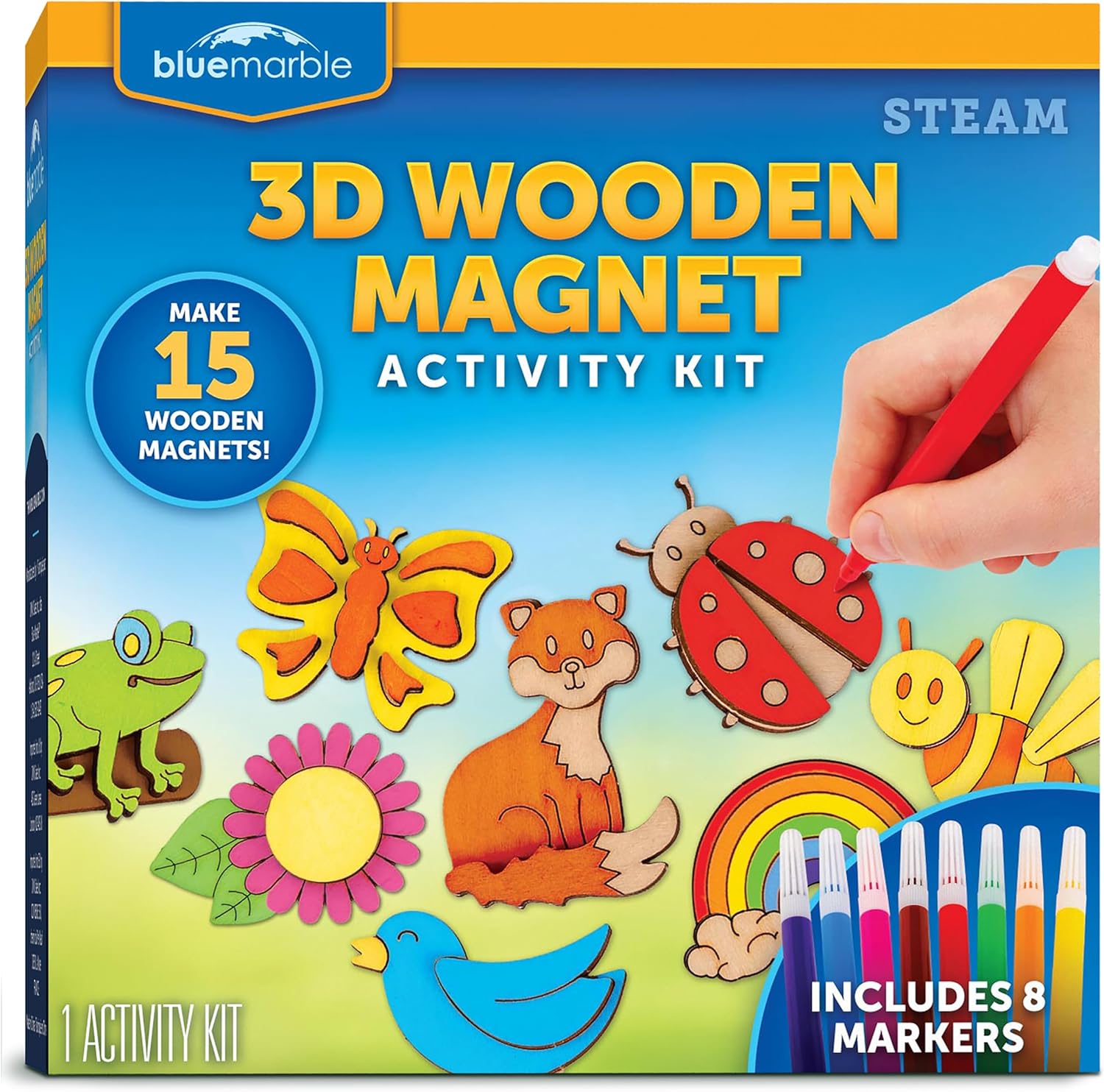 Wooden Magnet Craft Kit - Create & Paint 15 Nature-Themed Magnets with 8 Watercolor Pens, Magnet Art Kit, DIY Magnets for Kids, Magnet Arts and Crafts, Magnet Painting Kit for Kids