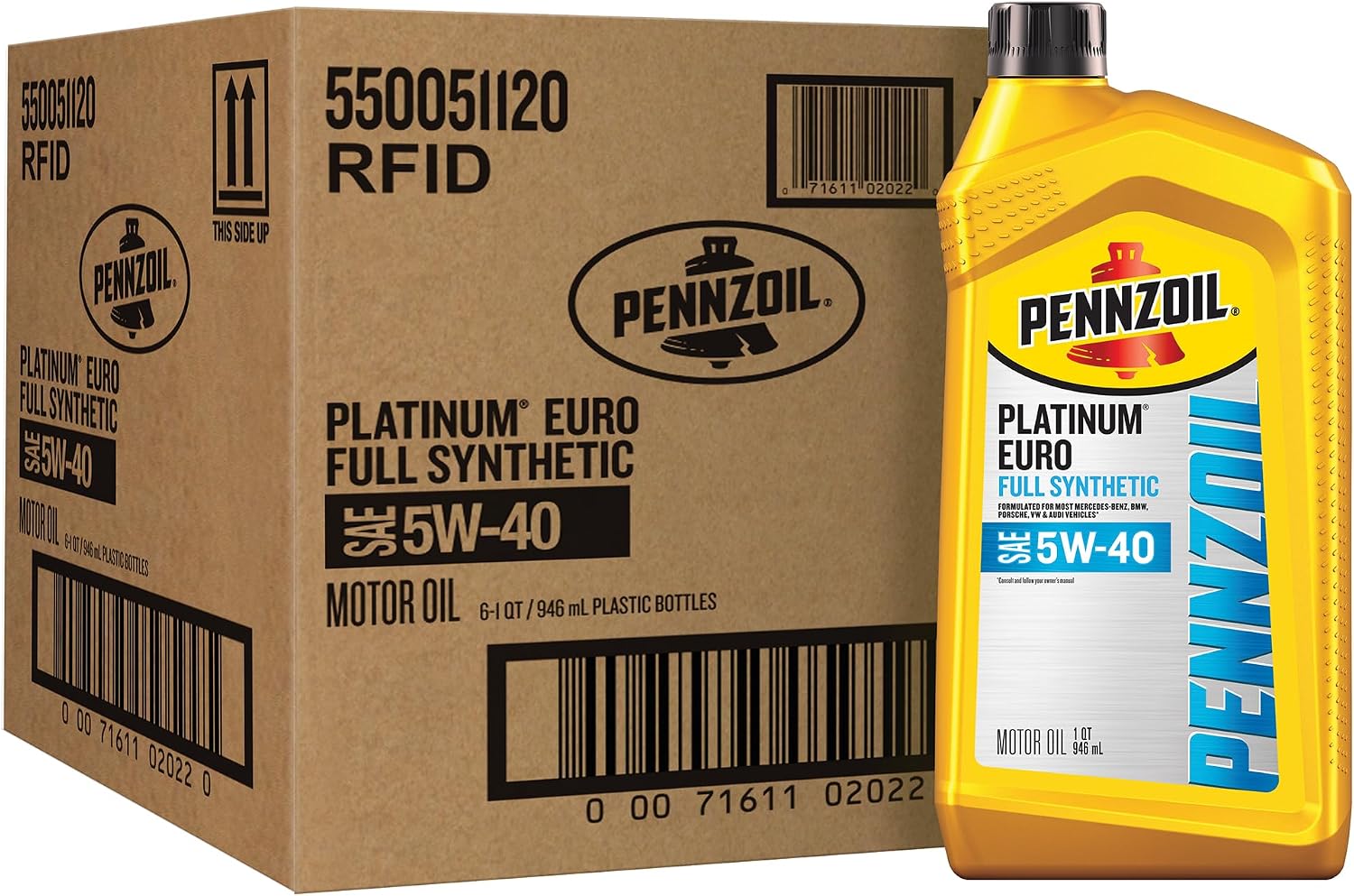 Pennzoil Platinum Euro Full Synthetic 5W-40 Motor Oil, 1 Quart (6 Pack)