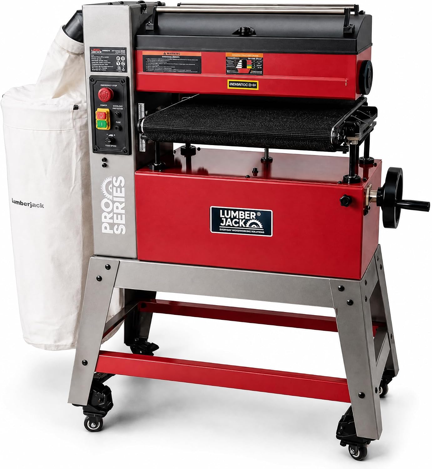 LUMBER JACK 18" Drum Sander Open End Belt Sanding 1800W Motor, Includes Dust Bag and Stand with Wheel Casters for Easy Mobility