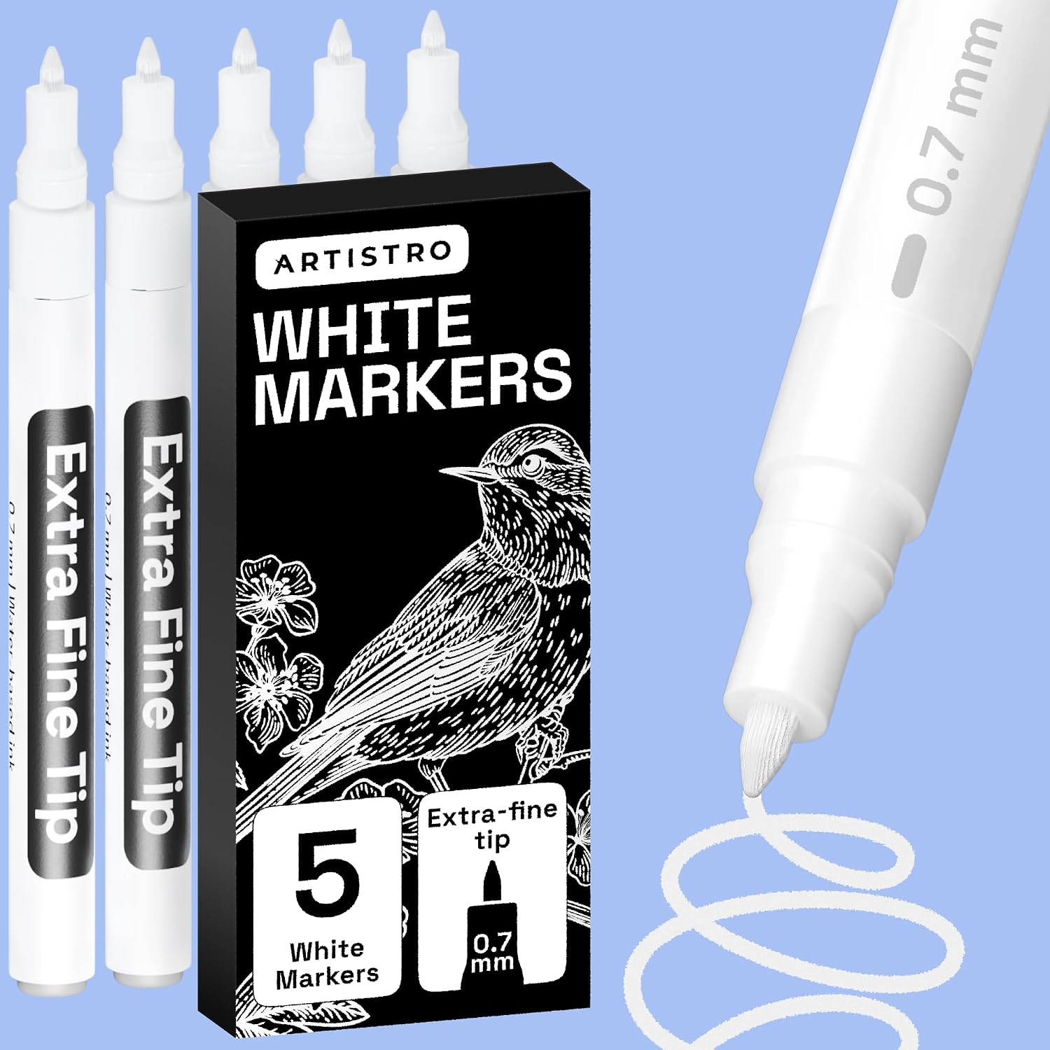 ARTISTRO White Paint Pens - Extra-Fine Tips - Set of 5