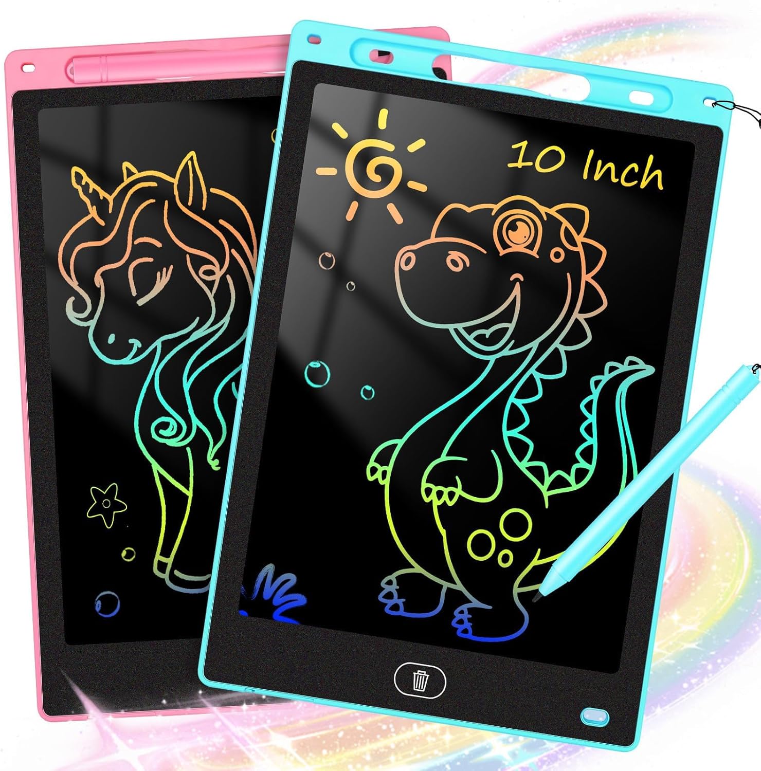 KTEBO® 2 Pack 10 Inch LCD Writing Tablet for Kids, Electronic Drawing Pad and Doodle Board for Ages 3-8, Birthday and Christmas Gifts for Boys and Girls (Pink & Blue)