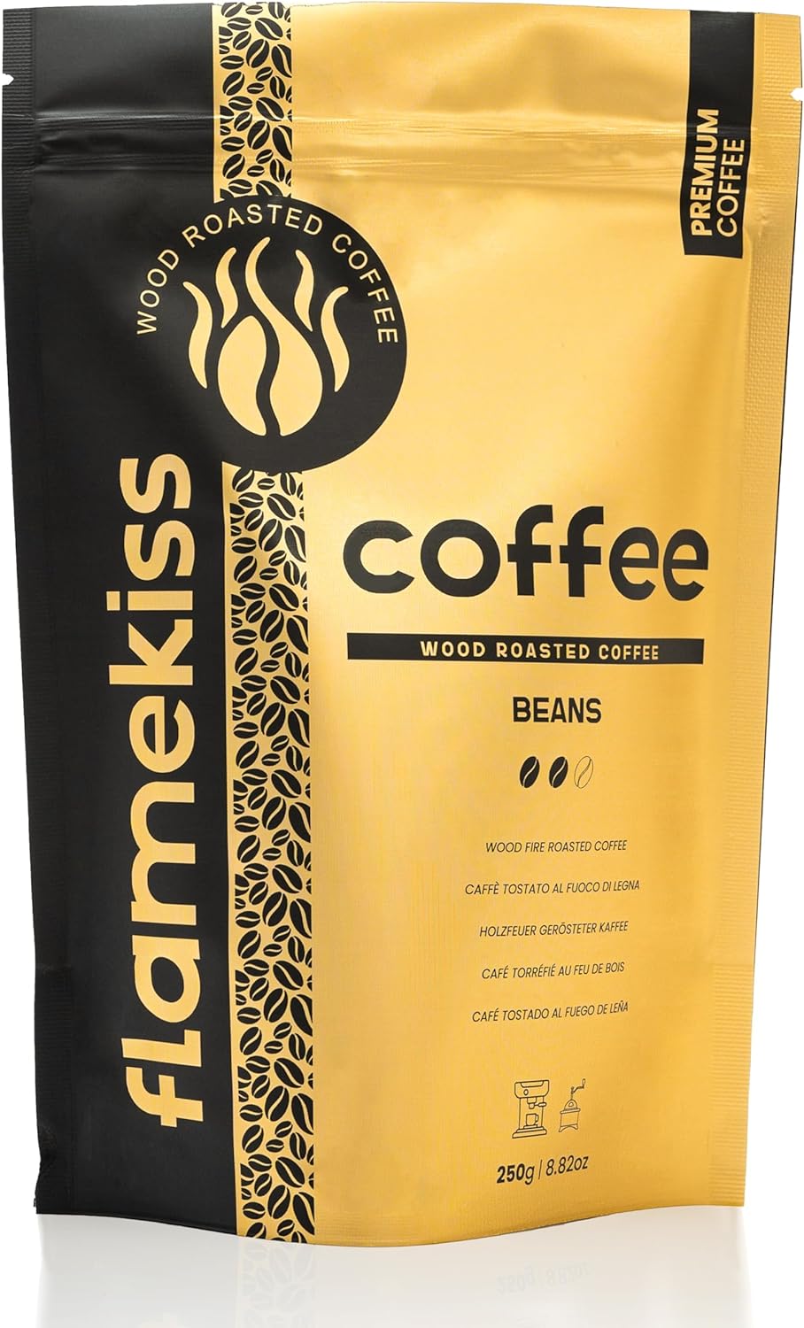 Flamekiss Coffee Beans 250 g - Premium Artisan Wood Fire Roasted Arabica and Robusta Espresso Beans for a Rich Aromatic Whole Bean Coffee Experience