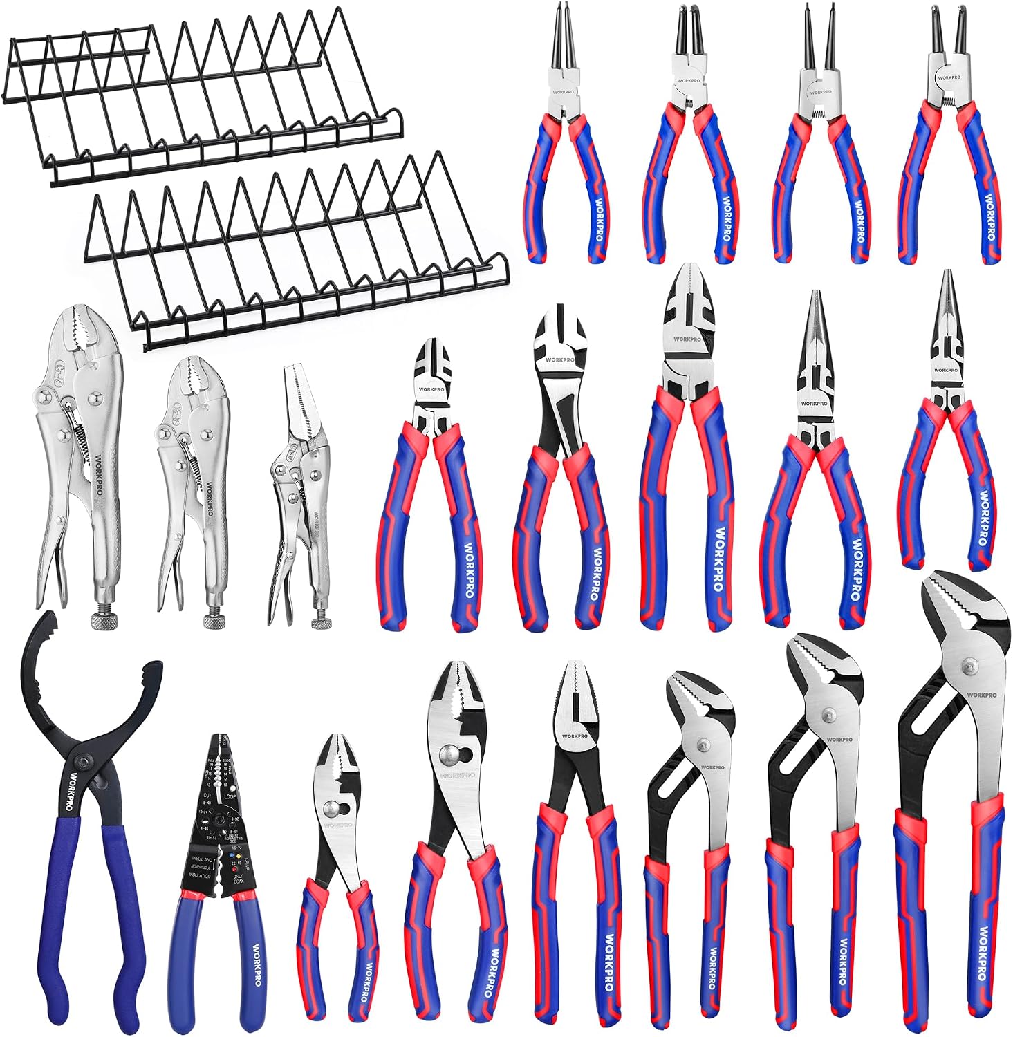 WORKPRO Pliers Set, 20-Piece Full Assortment of Pliers with 2-pack Plier Organizer Rack, Great Fits for Tool Box Drawer or Tool Chest, Ideal as Holiday, Fathers' Day and Christmas Gift