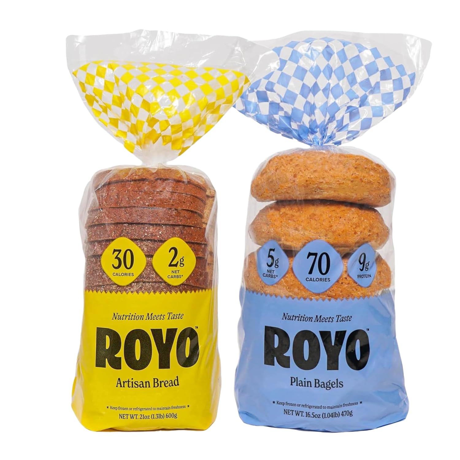 ROYO Artisan Bread & Plain Bagels 2-Pack | Low Carb | 70 Cal | High Fiber