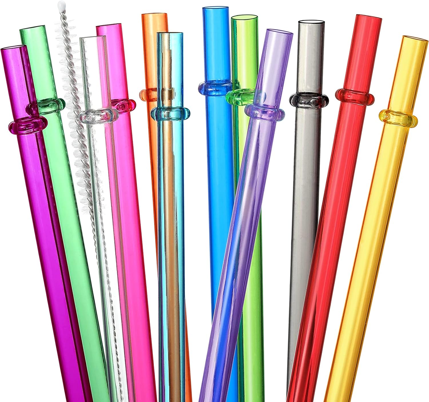 24 PCS, Reusable Straws with 4 Brushes, 10.5" Long Tritan Hard Plastic Straws, 12 Colors Translucent Replacement Drinking for 16OZ-32 OZ Tumblers, Cups, Jars, Stanley, YETI, Starbucks, BPA Free