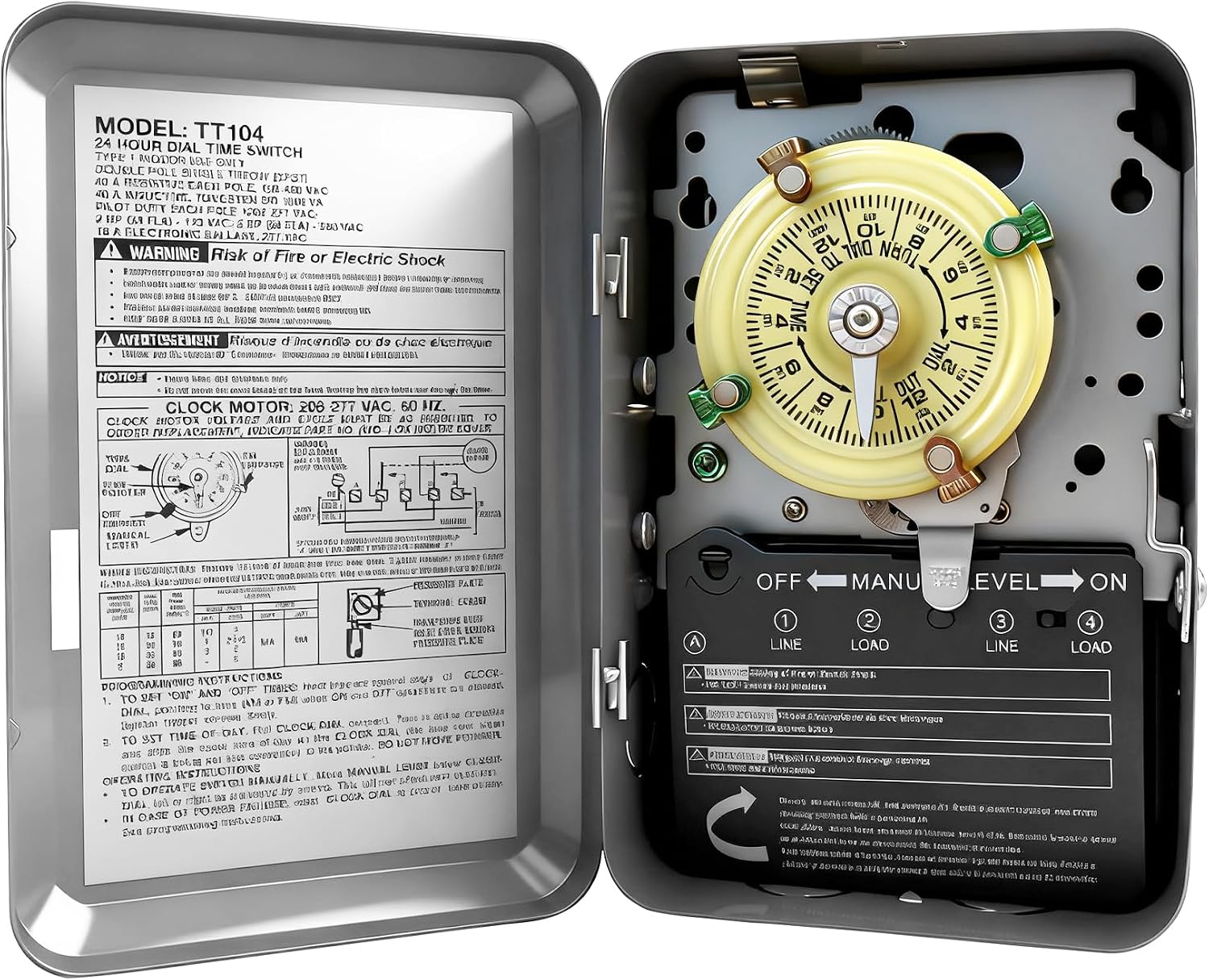 T104 Mechanical Timer Switch, 208–277 VAC 40 Amp,Pool Pump Switch, 24 Hour 12 ON/Off for Pump, Heavy Duty Pool Timers, Timer for Lights HVAC Systems, 5 Years Warranty