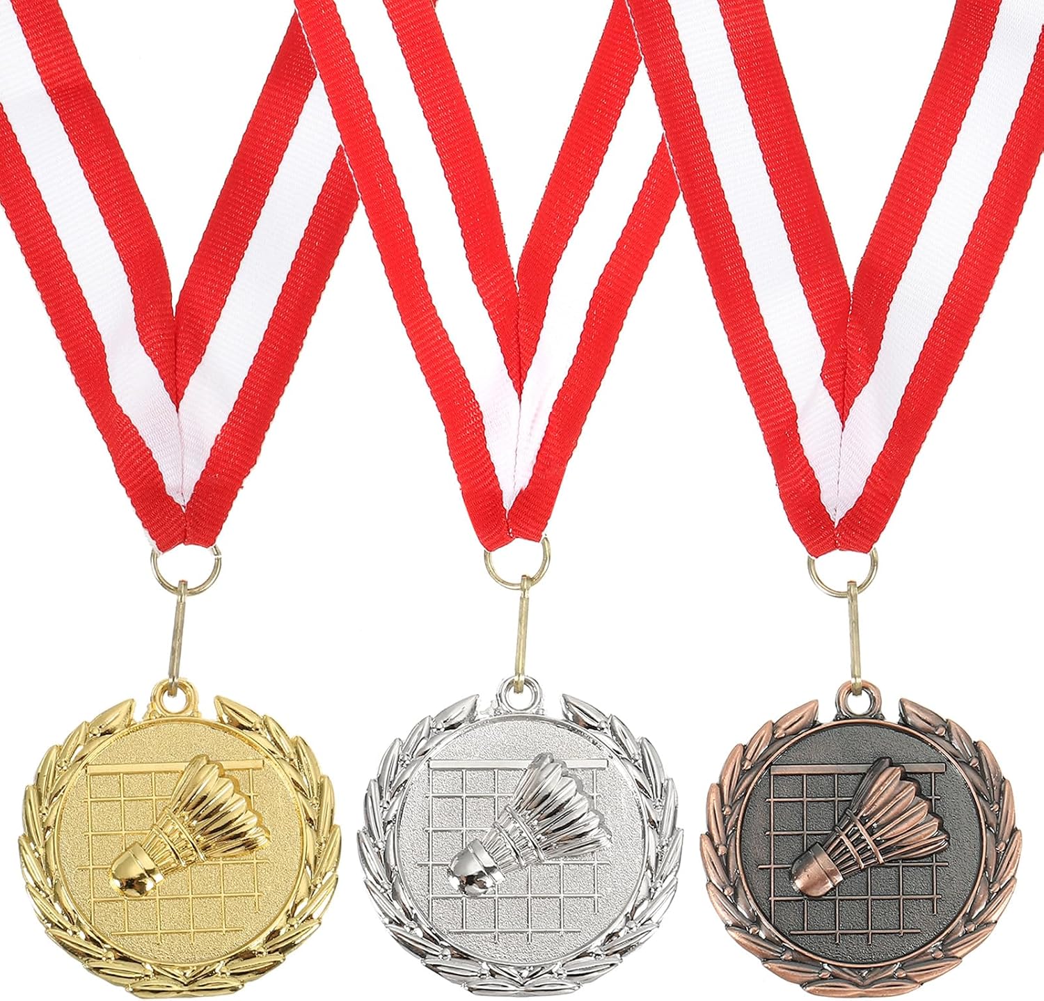 MECCANIXITY Badminton Award Medals 2 Inch, Gold Silver Bronze Award Medals with Neck Ribbon for Team Sports Games Competitions Party Favors 3 Pieces