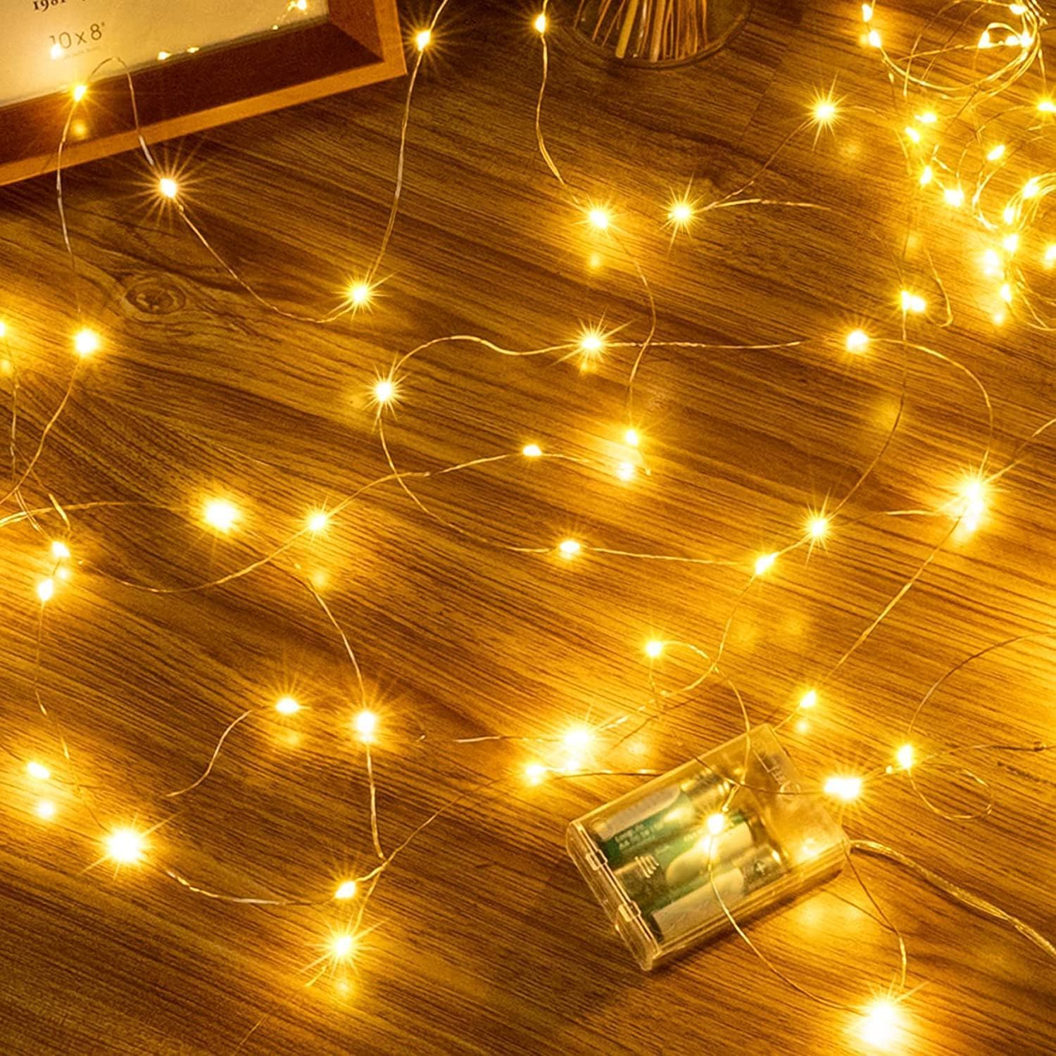 Ollny 5m 50 LED Fairy Lights Battery Operated, Bright Waterproof Copper Wire Christmas Lights for Indoor Outdoor Lighting, Christmas Tree Bedroom Outside Party Bottle Wedding Decorations (Warm White)