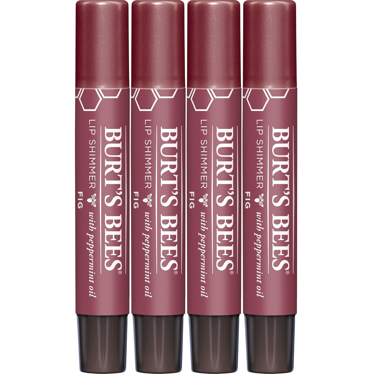 Burt's Bees Shimmer Lip Tint Valentines Day Gifts, Tinted Lip Balm Stick, Moisturizing for All Day Hydration with Natural Glowy Pigmented Finish & Buildable Color, Fig (4 Pack)