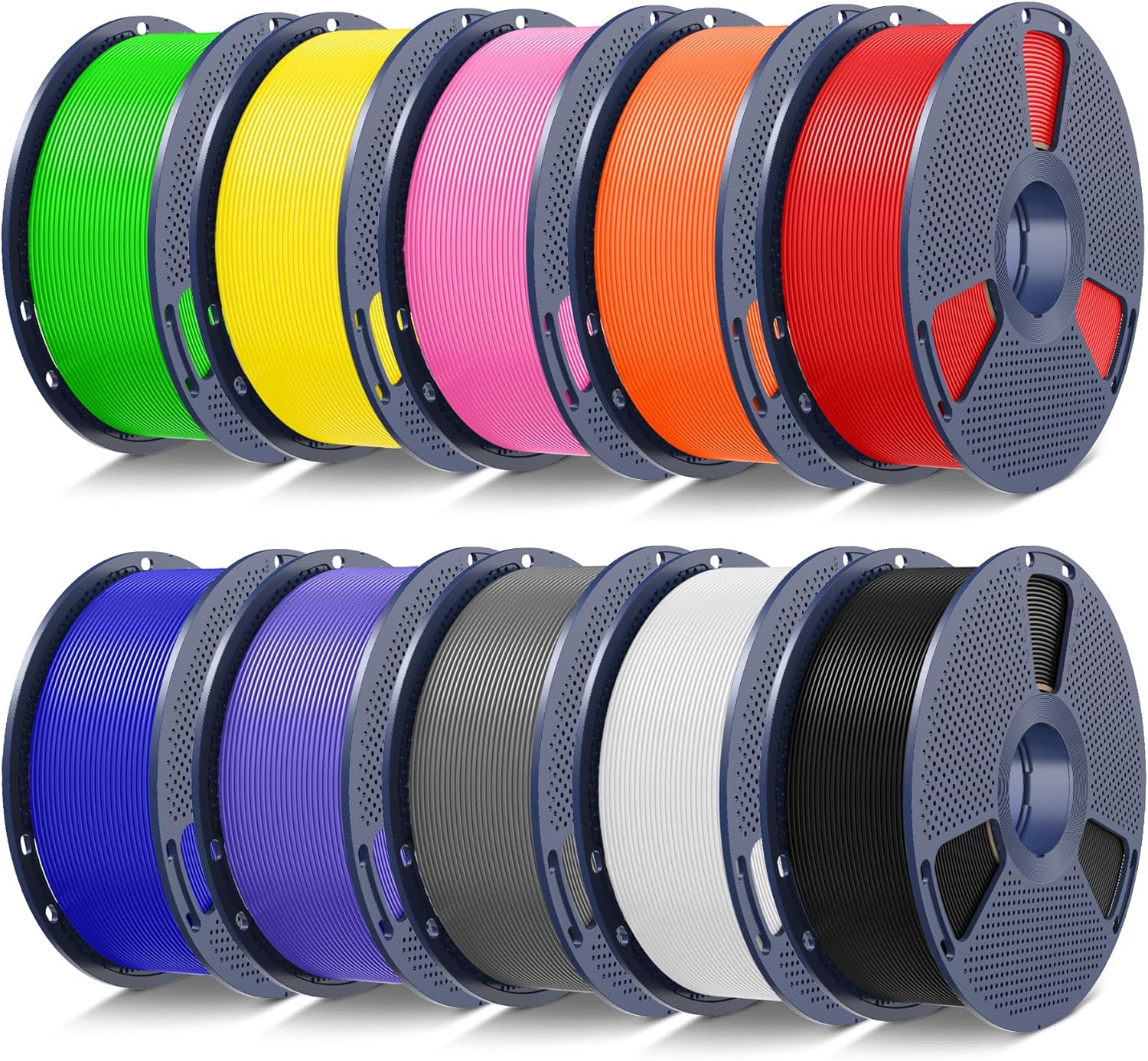 SUNLU 10kg PLA 3D Printer Filament Bundle,Neatly Wound PLA Filament 1.75mm ±0.02mm, 1kg per Spool,10 Pack,Black+White+Grey+Red+Klein Blue+Green+Vivid Yellow+Sunny Orange+Lavender Purple+Pink