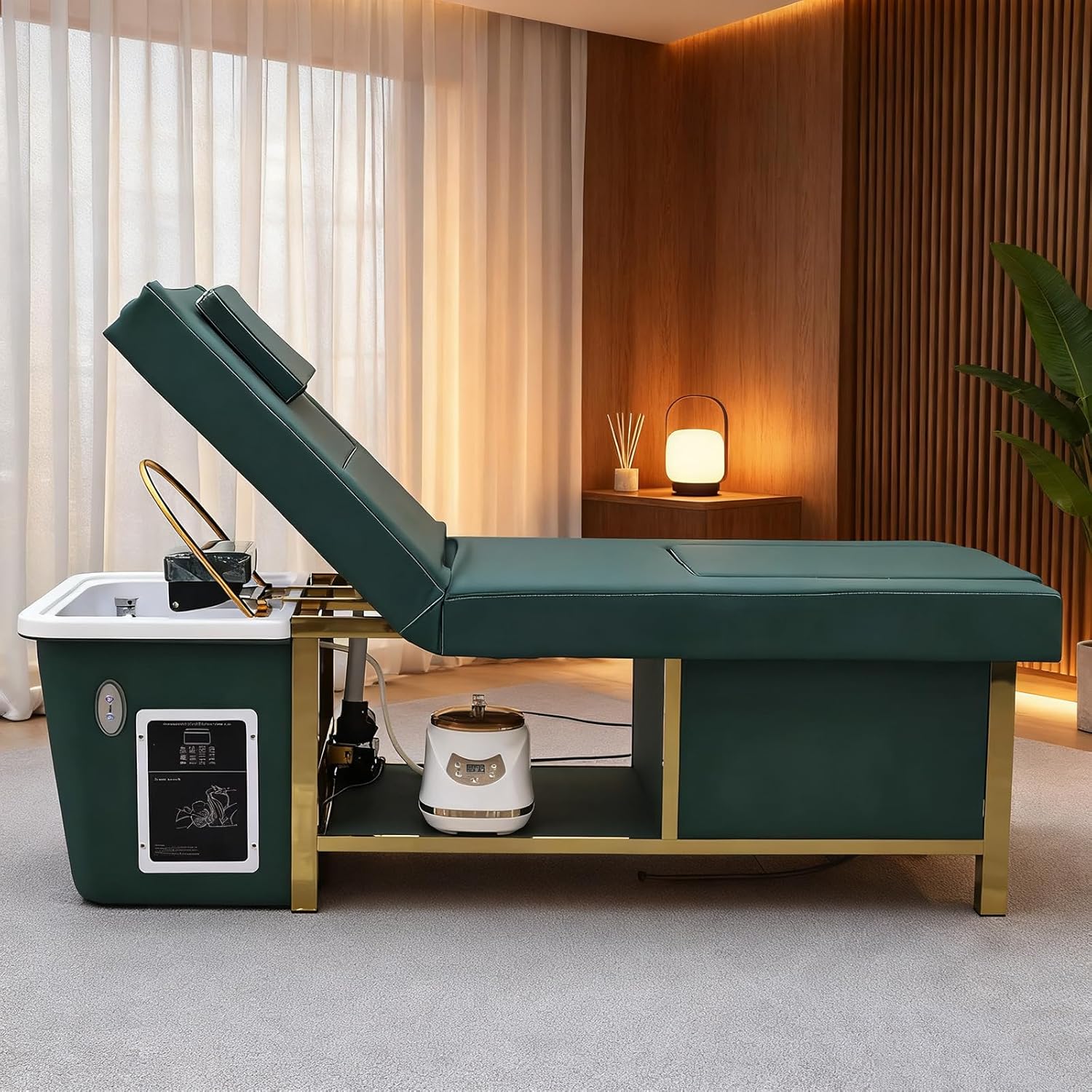 Shampoo Bowl Chair, Electric Backrest Lift Shampoo Bed, Japanese Head Spa Equipment, Head Spa Water Circulation Massage Table with Pedicure Shampoo Bed for Spas/Salons