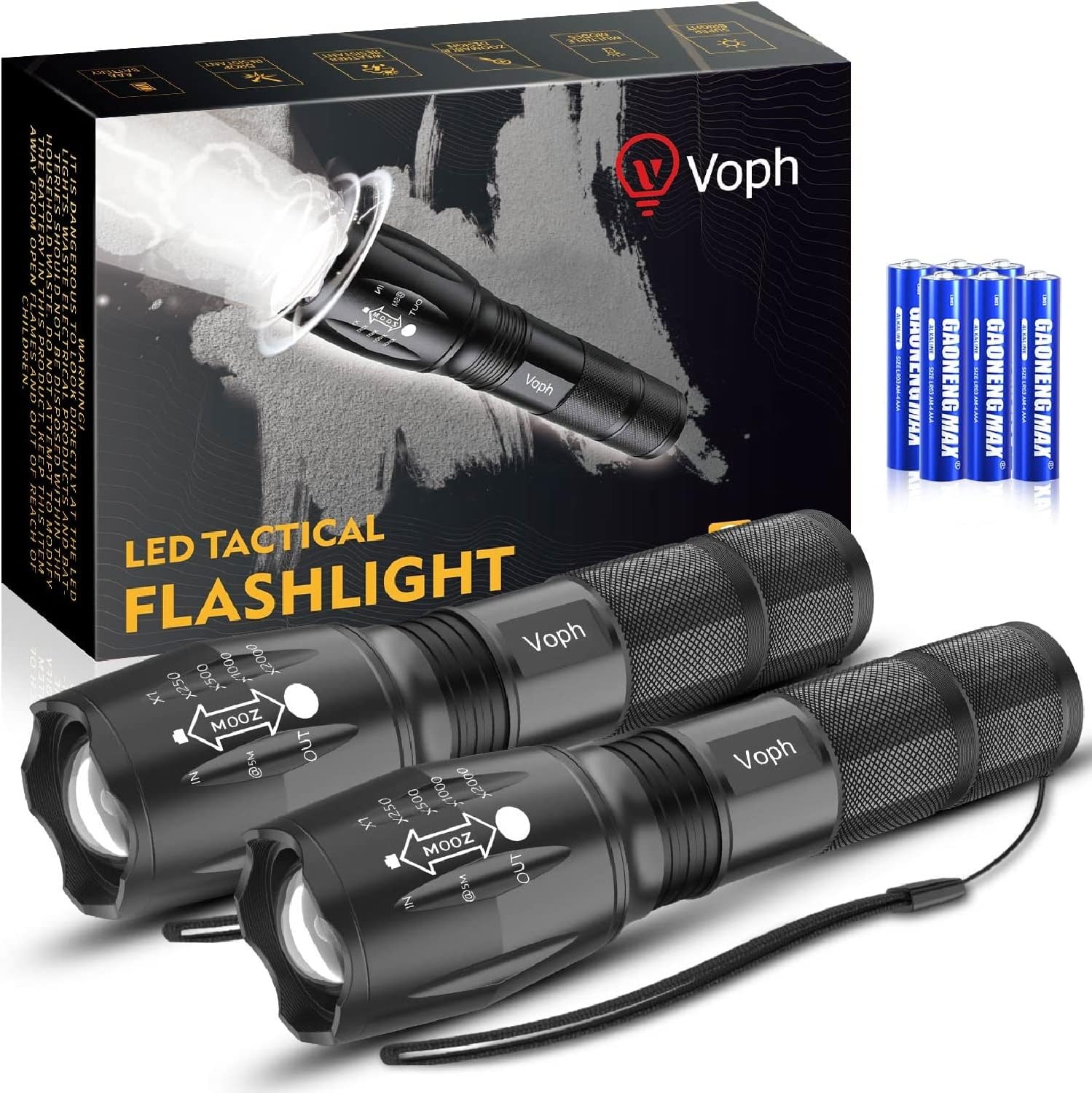 Flashlight 2 Pack, 5 Modes High Lumen Tactical LED Flash Light, High Lumens Bright Waterproof Flashlights, Focus Zoomable Flash Lights for Camping, Gifts for Birthday for Men Women Adult